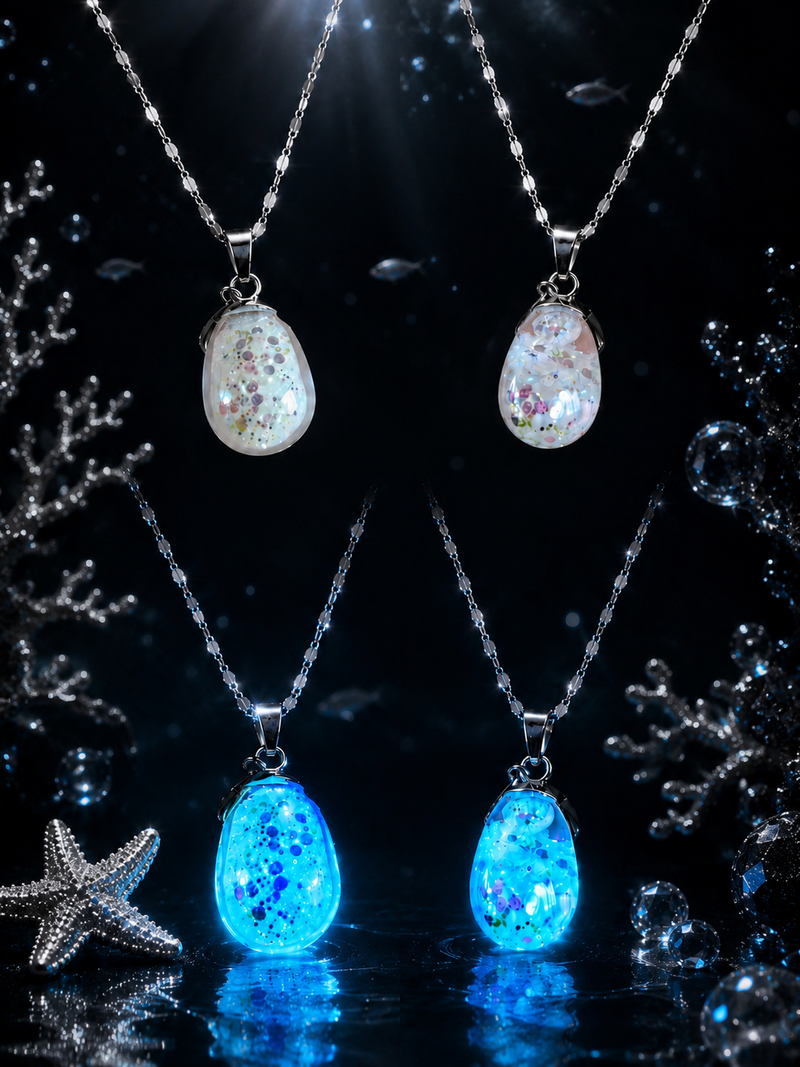 Colliers goutte fluorescents – Éclats bleus ou verts