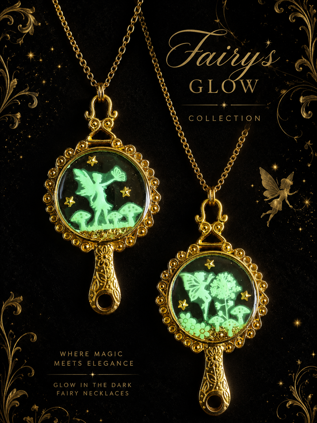 Les Miroirs Enchantés des Fées — Colliers Dorés Fluorescents