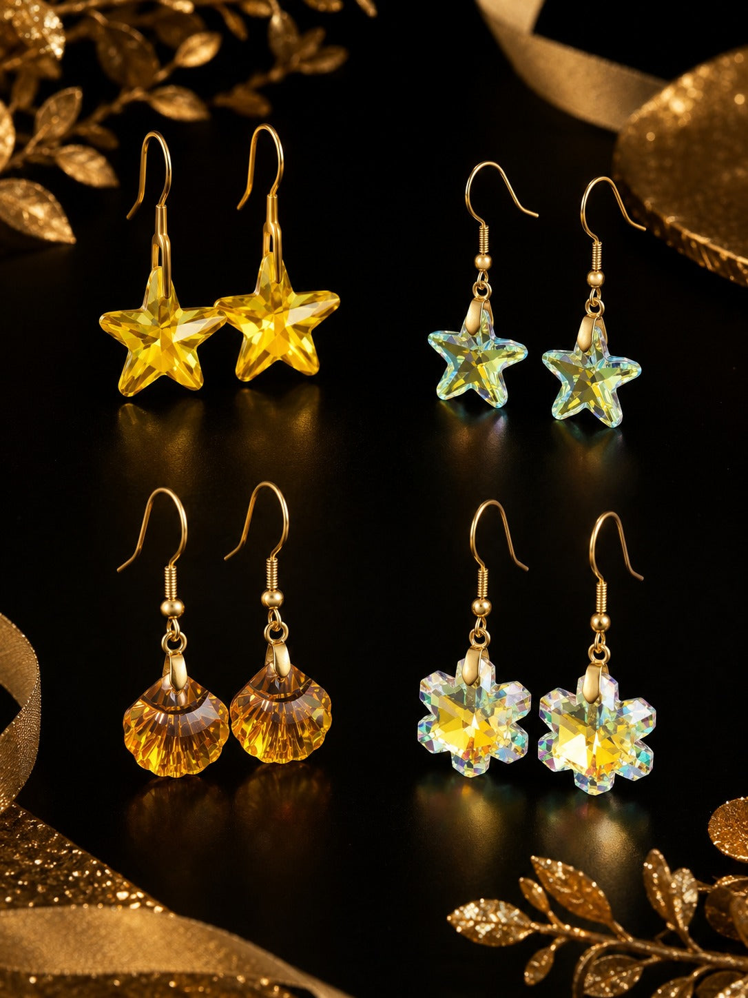 Boucles d’oreilles en cristal doré – Éclats célestes et marins