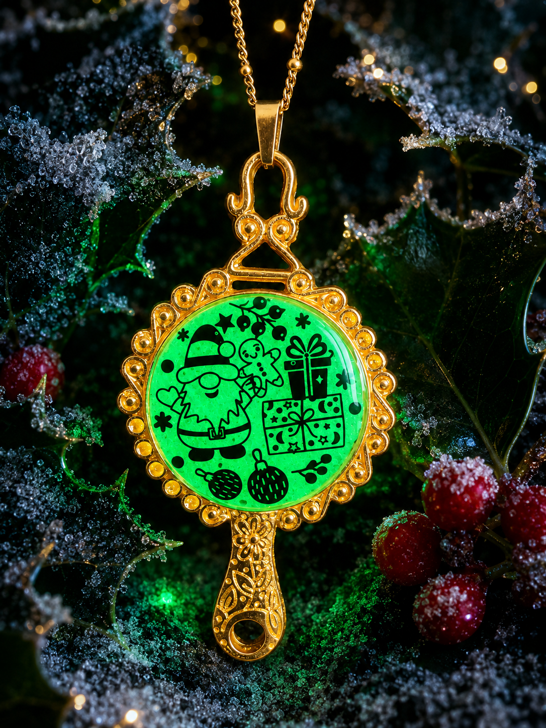 Collier Féerie de Noël Fluorescent – Création Artisanale Plaquée Or 18 Carats