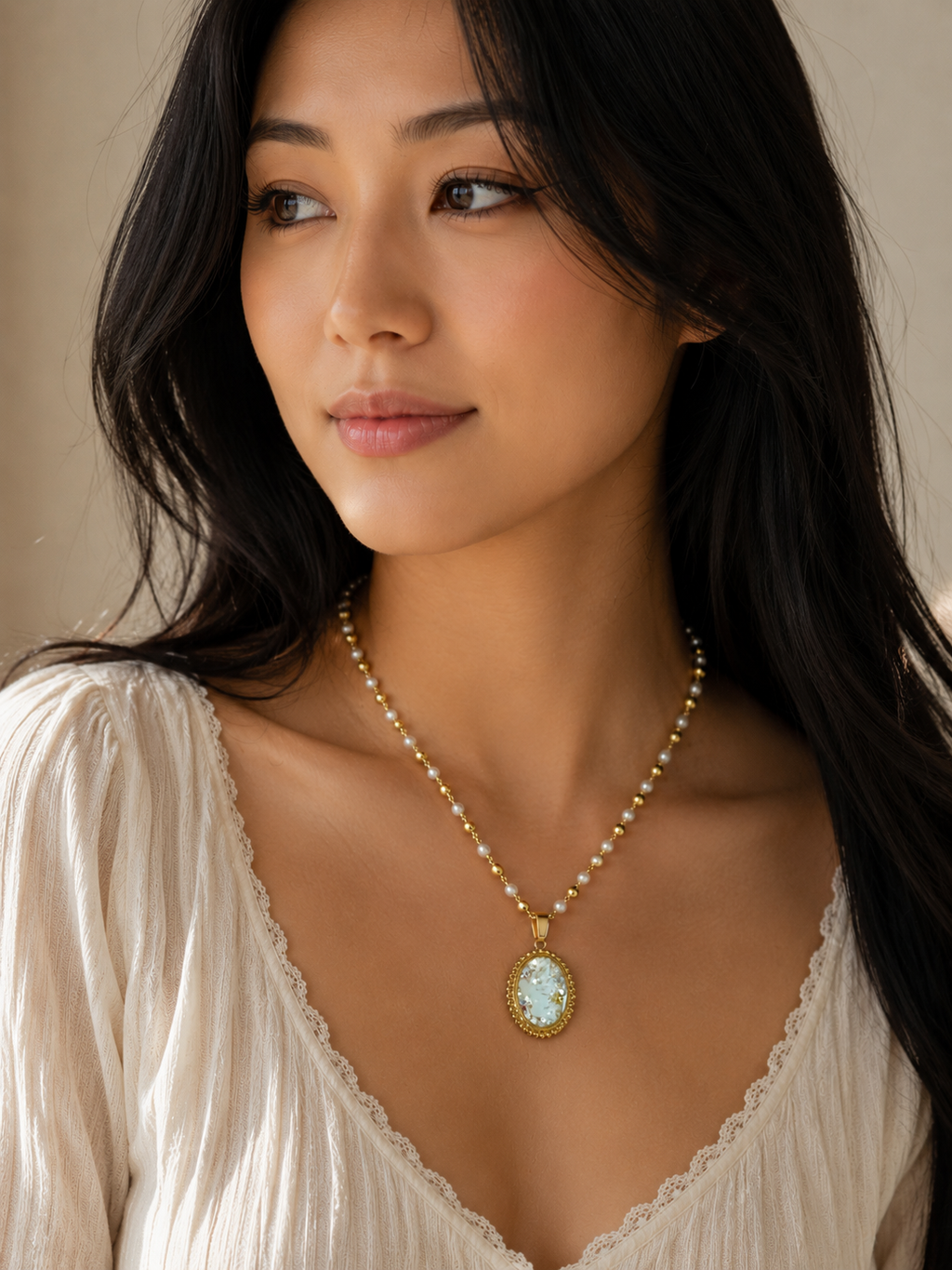 Collier de perles blanches de la fée stellia