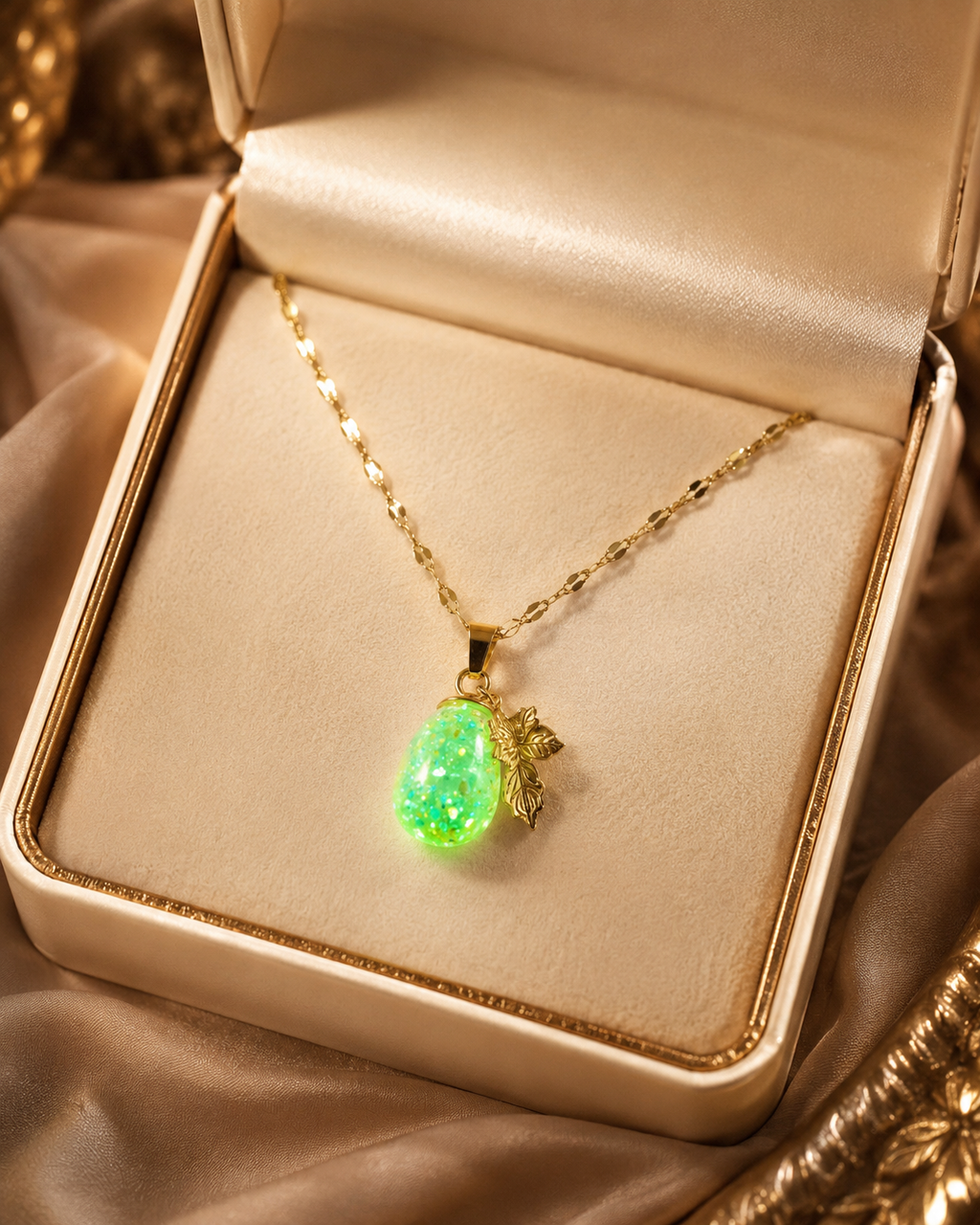 Collier or enchanté de raisin vert