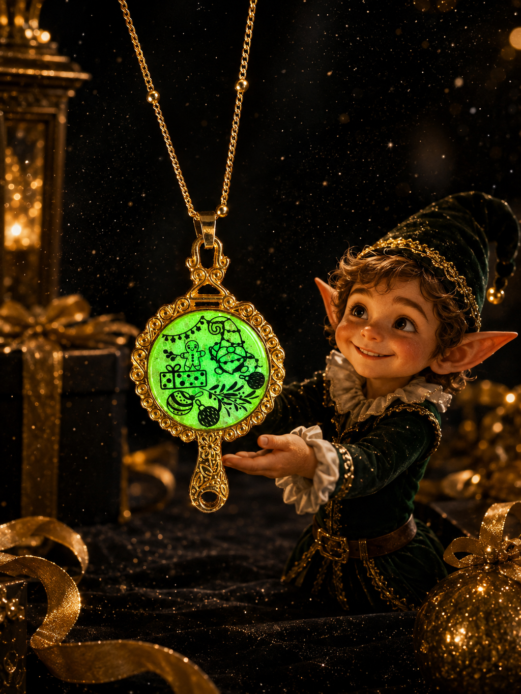 Collier L’Éclat Magique de Noël Fluorescent – Création Artisanale Plaquée Or 18 Carats