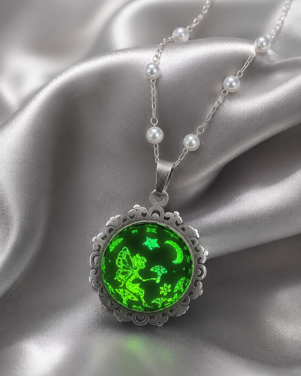 Collier rond dentelle moyenne perle de la fée préline.
