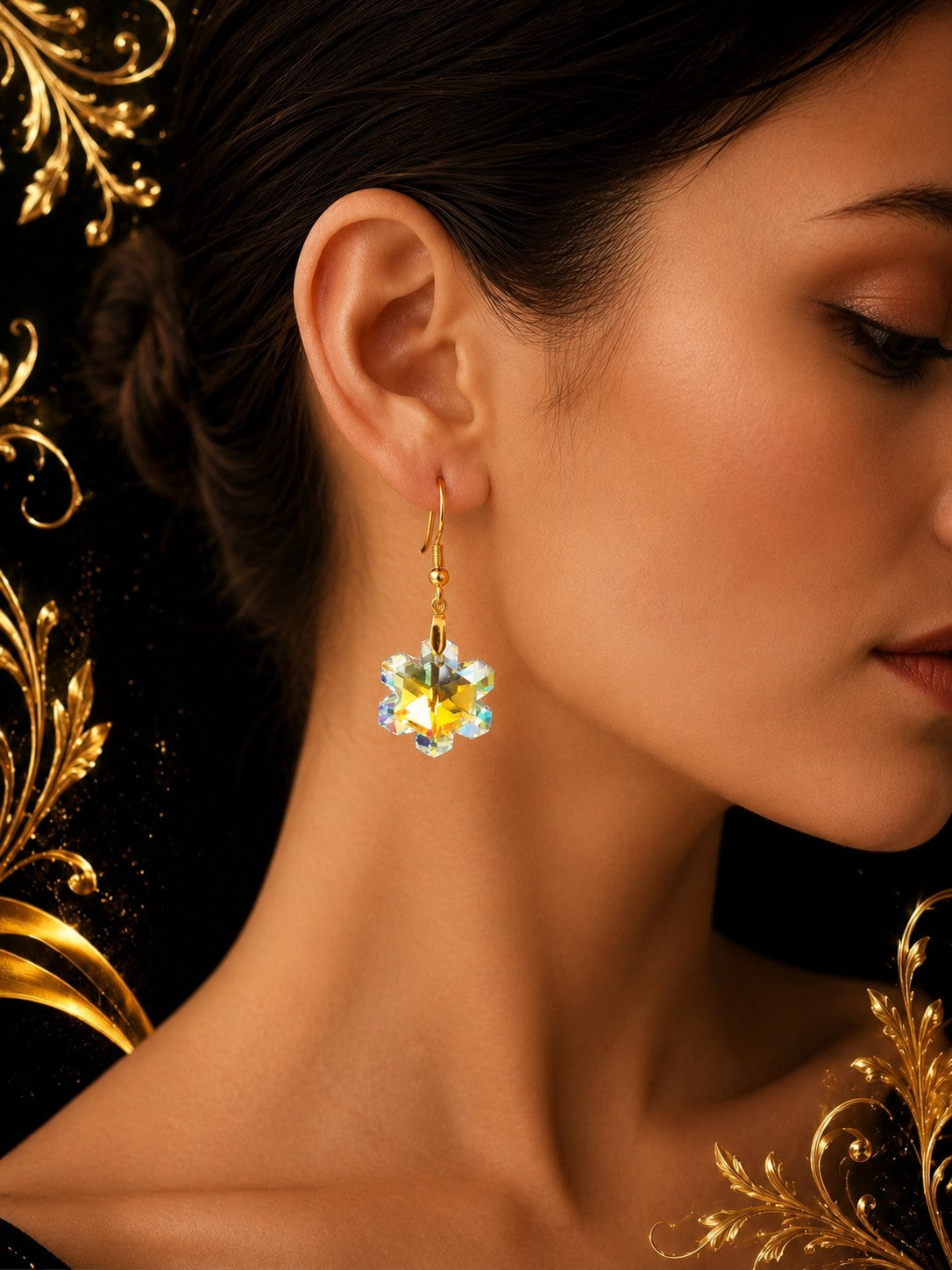 Boucles d’oreilles flocon en cristal irisé – Lumière précieuse
