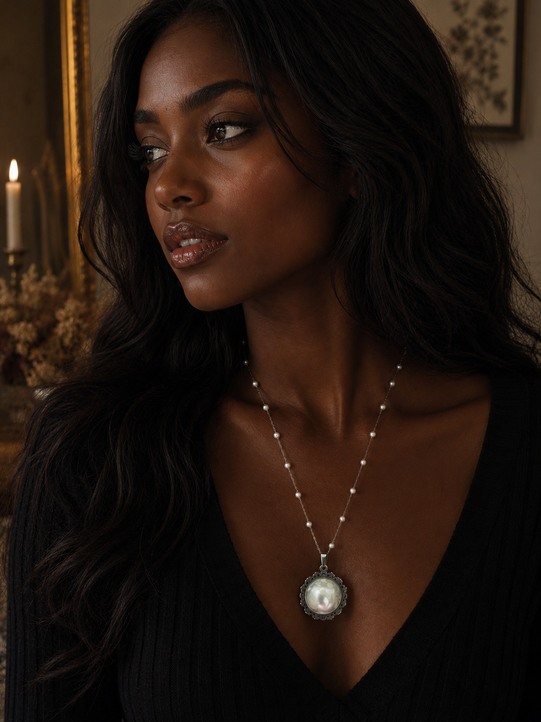 Collier rond à dentelle moyenne perle blanche de la fée kanys