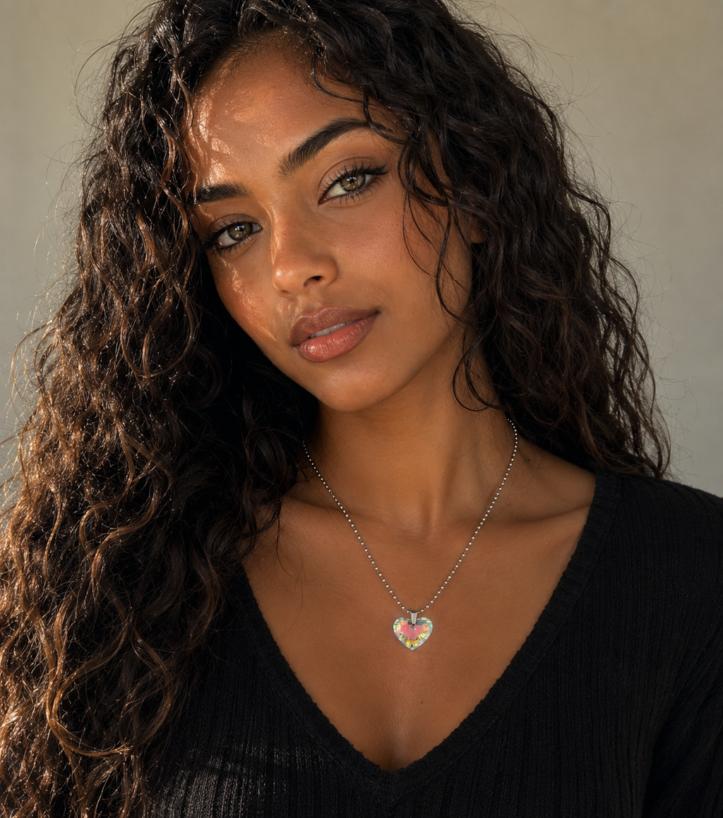 Collier gros cœur en cristal argent