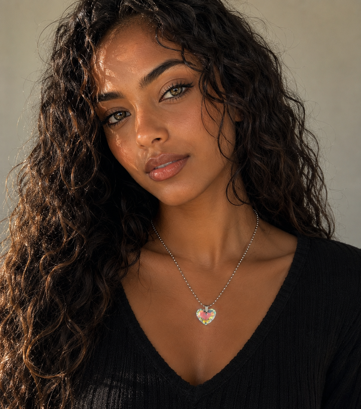 Collier gros cœur en cristal argent