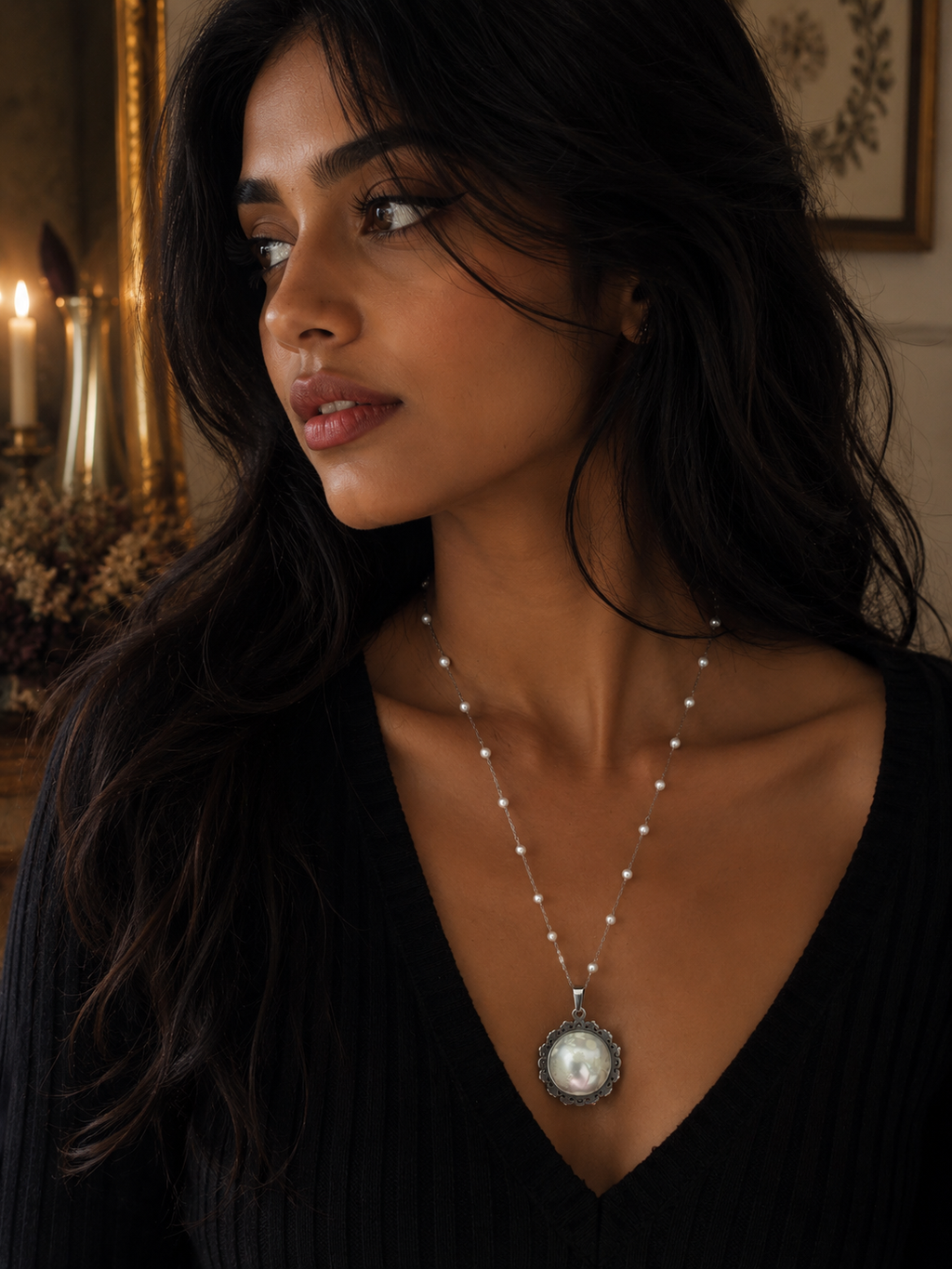 Collier rond à dentelle moyenne perle blanche de la fée kanys
