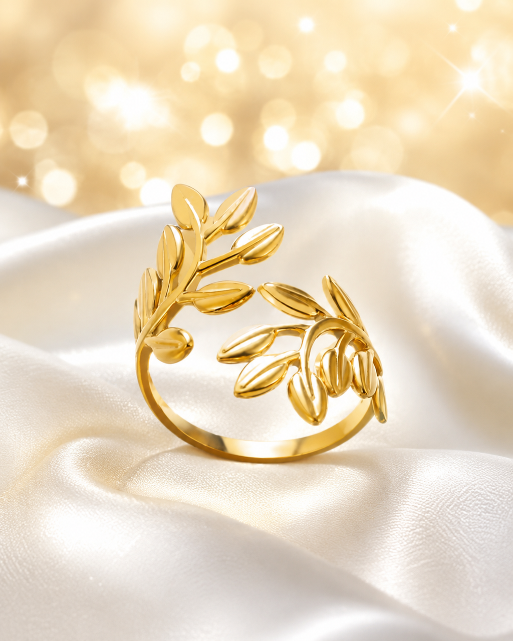 Bague 2 feuilles rameaux dorés