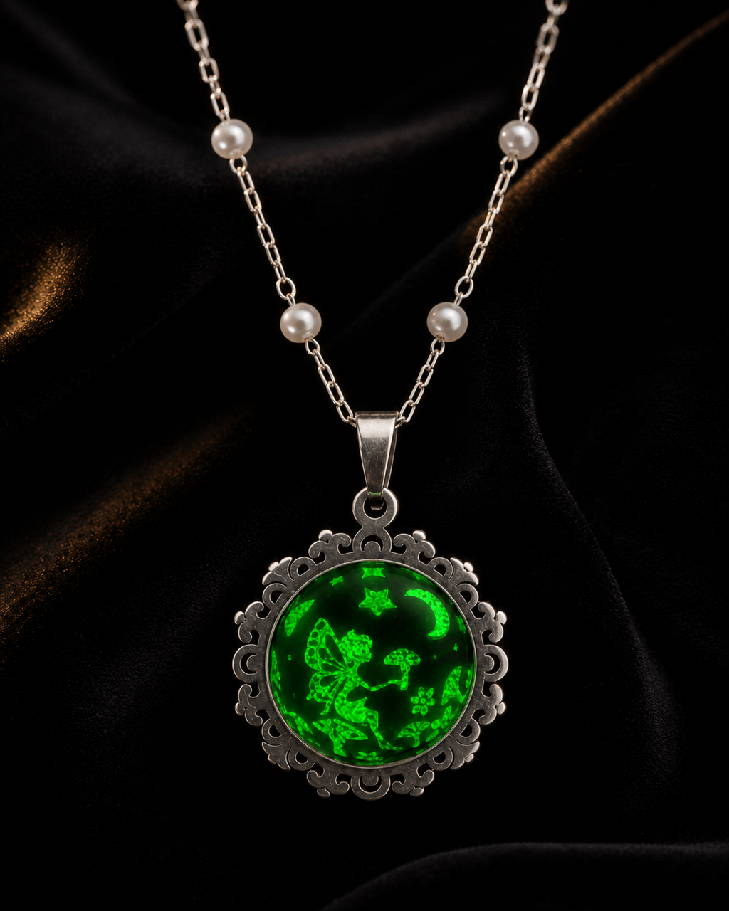 Collier rond dentelle moyenne perle de la fée préline.