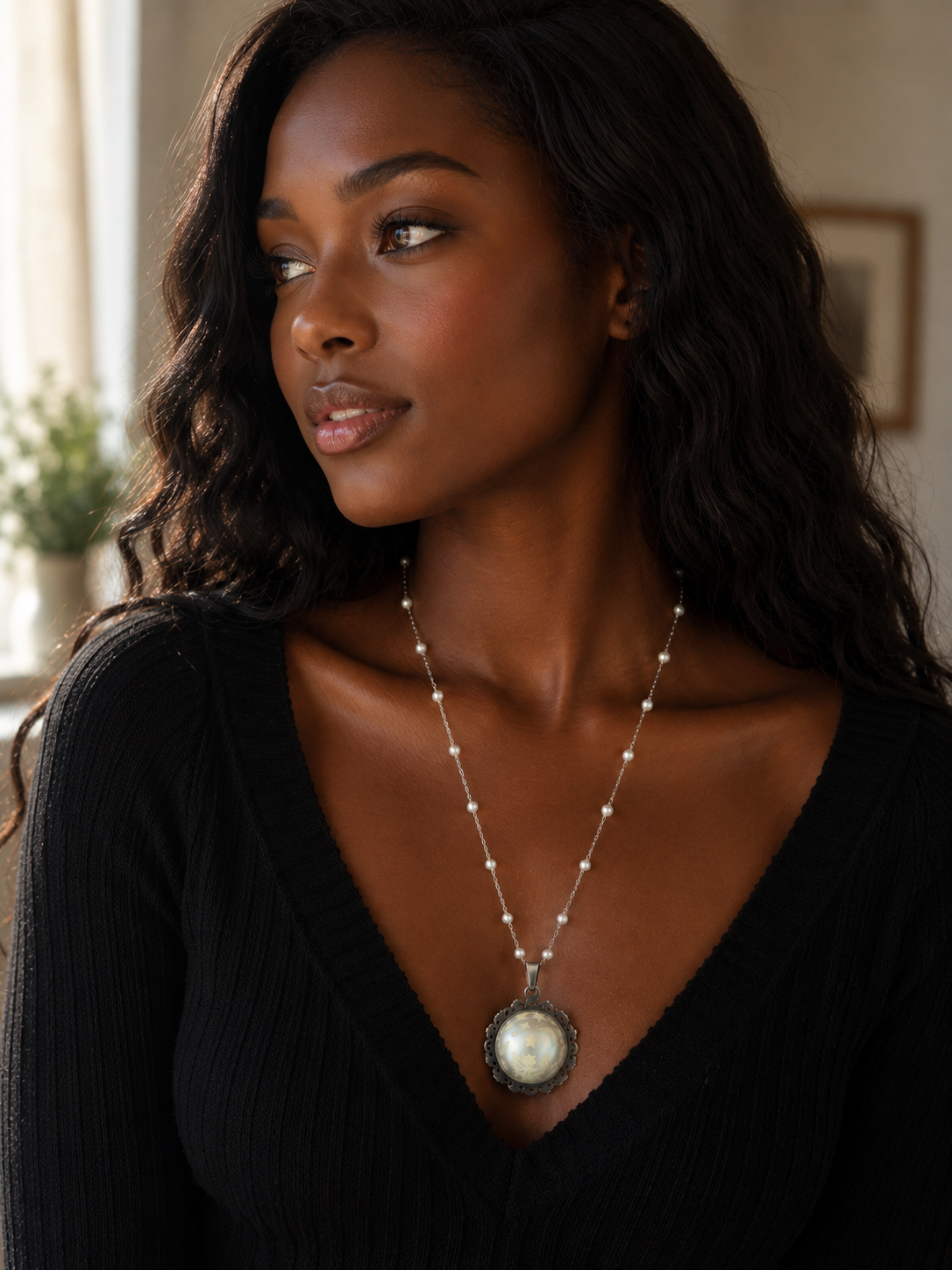 Collier rond dentelle moyenne perle de la fée préline.