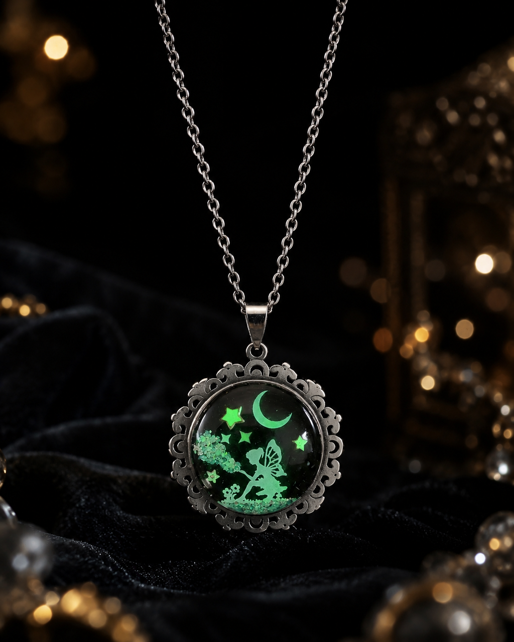 Collier de la fée luna avec tornade sur grosse perle magique