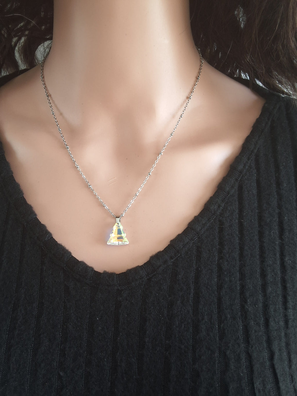 Collier sapin en cristal argent