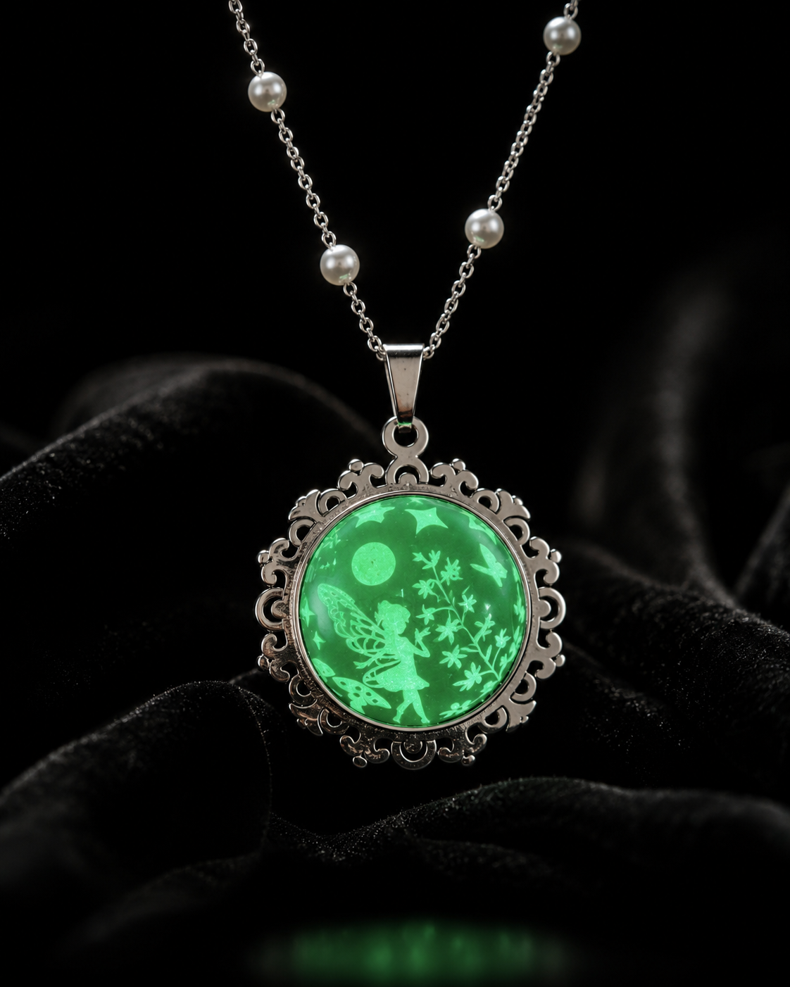 Collier rond à dentelle moyenne perle blanche de la fée jadelia