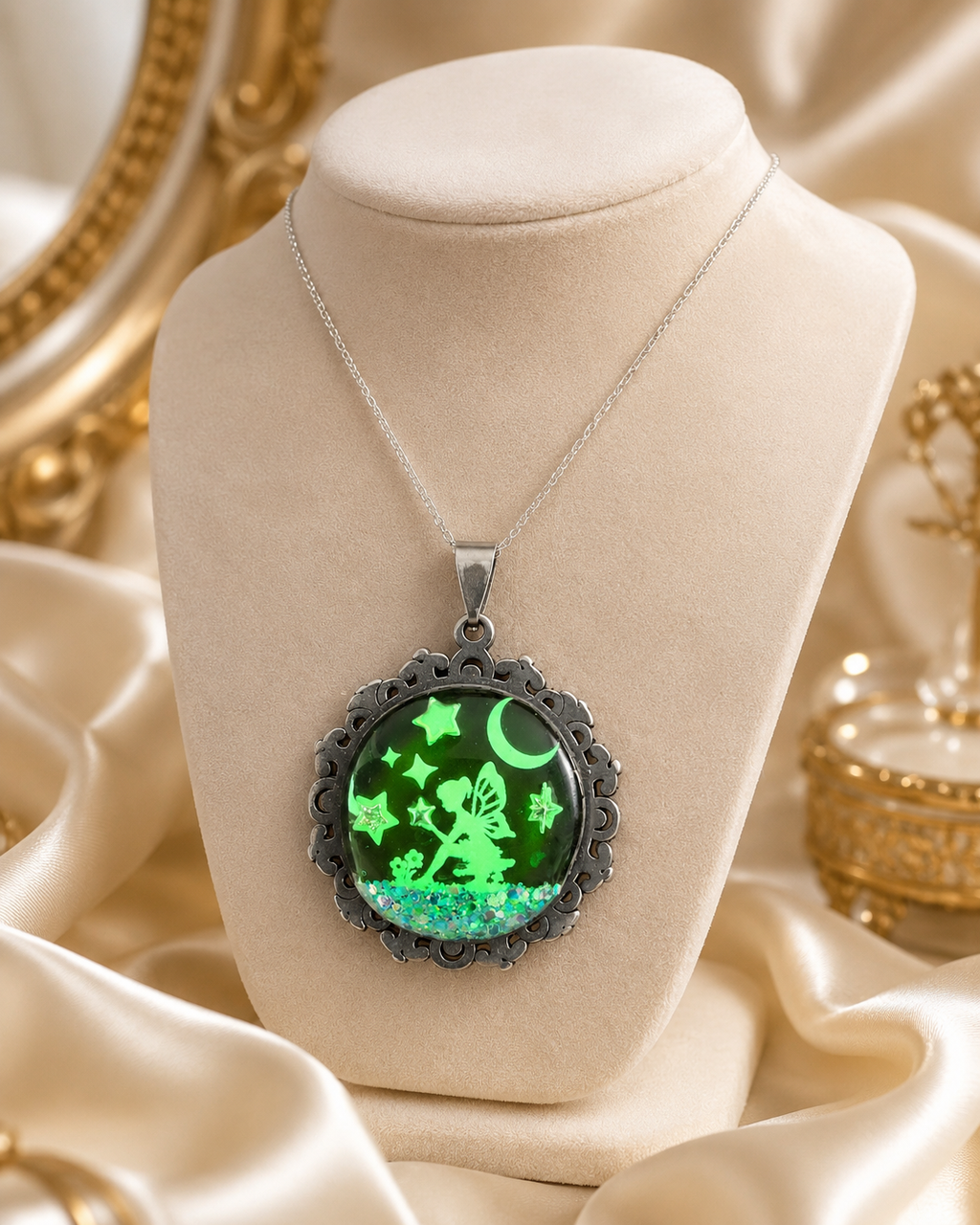 Collier de la fée luna avec grosse perle magique sous les étoiles