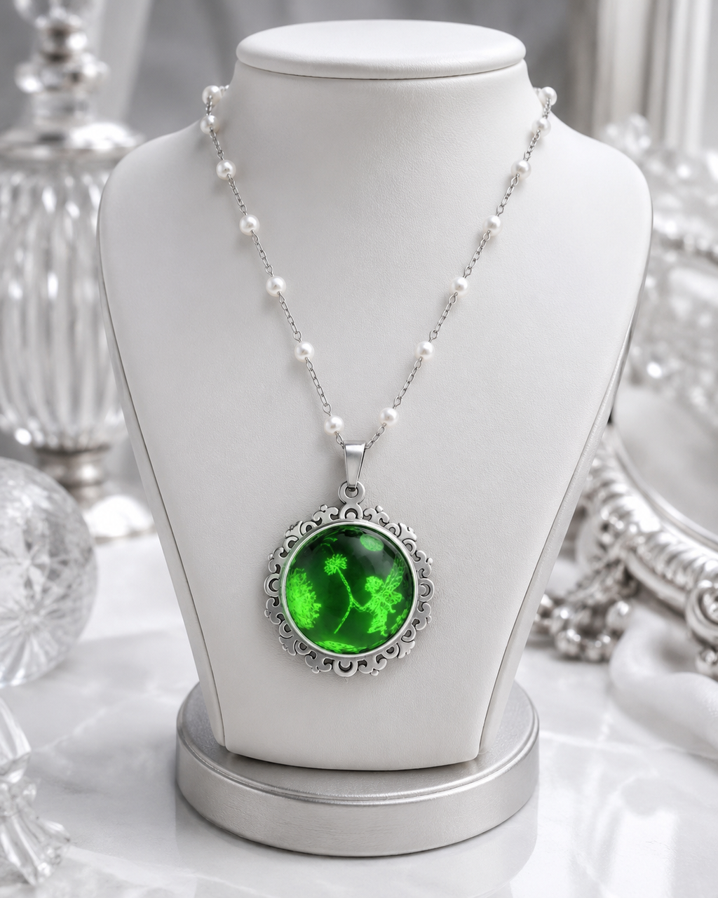 Collier rond à dentelle moyenne perle blanche de la fée kanys