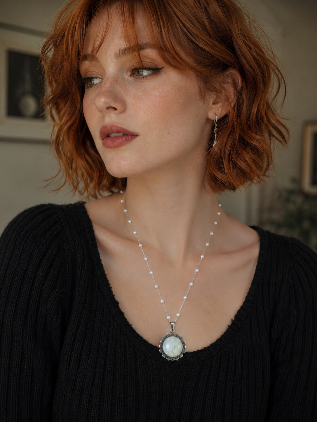 Collier rond à dentelle moyenne perle blanche de la fée jadelia