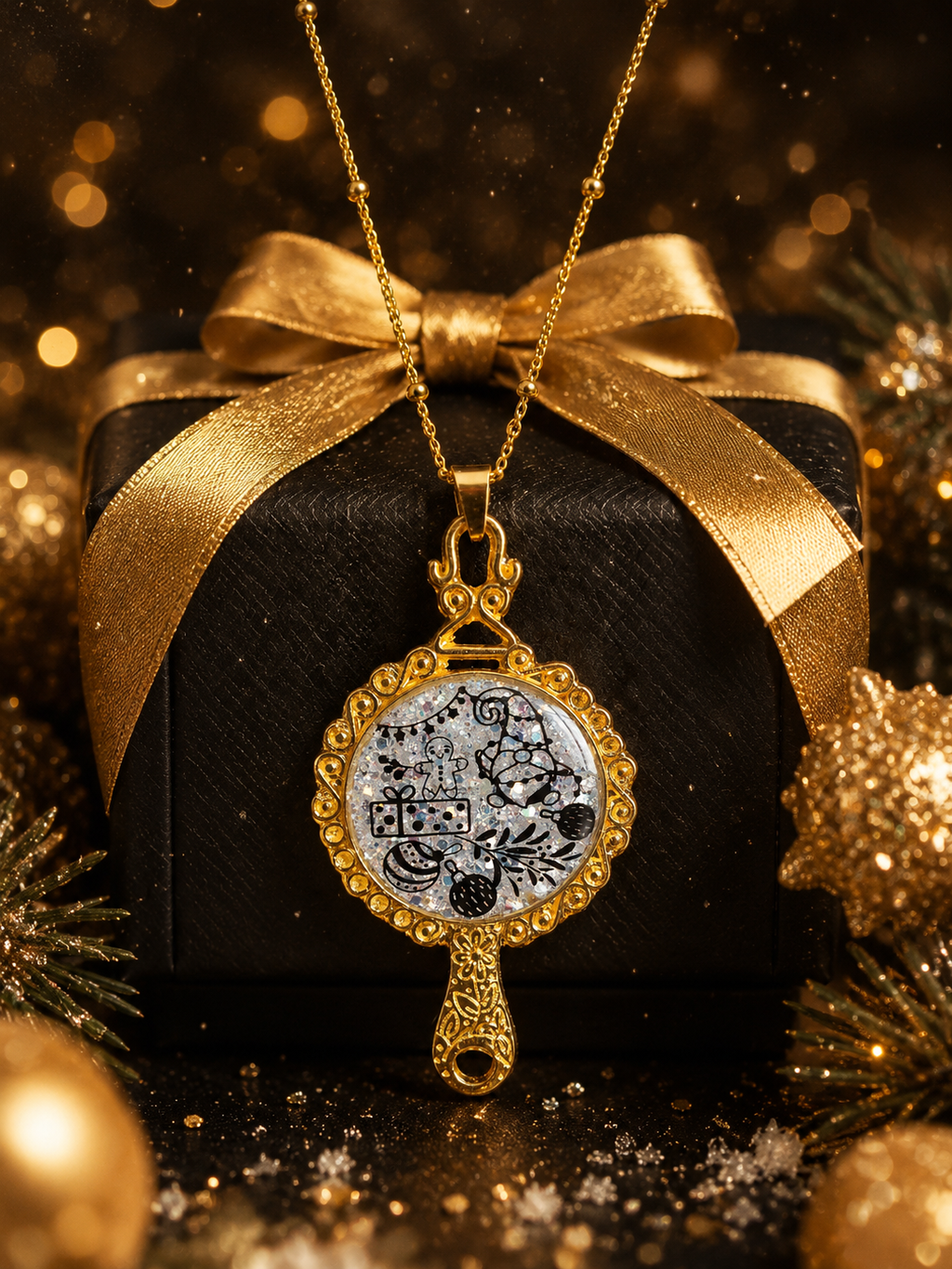 Collier L’Éclat Magique de Noël Fluorescent – Création Artisanale Plaquée Or 18 Carats