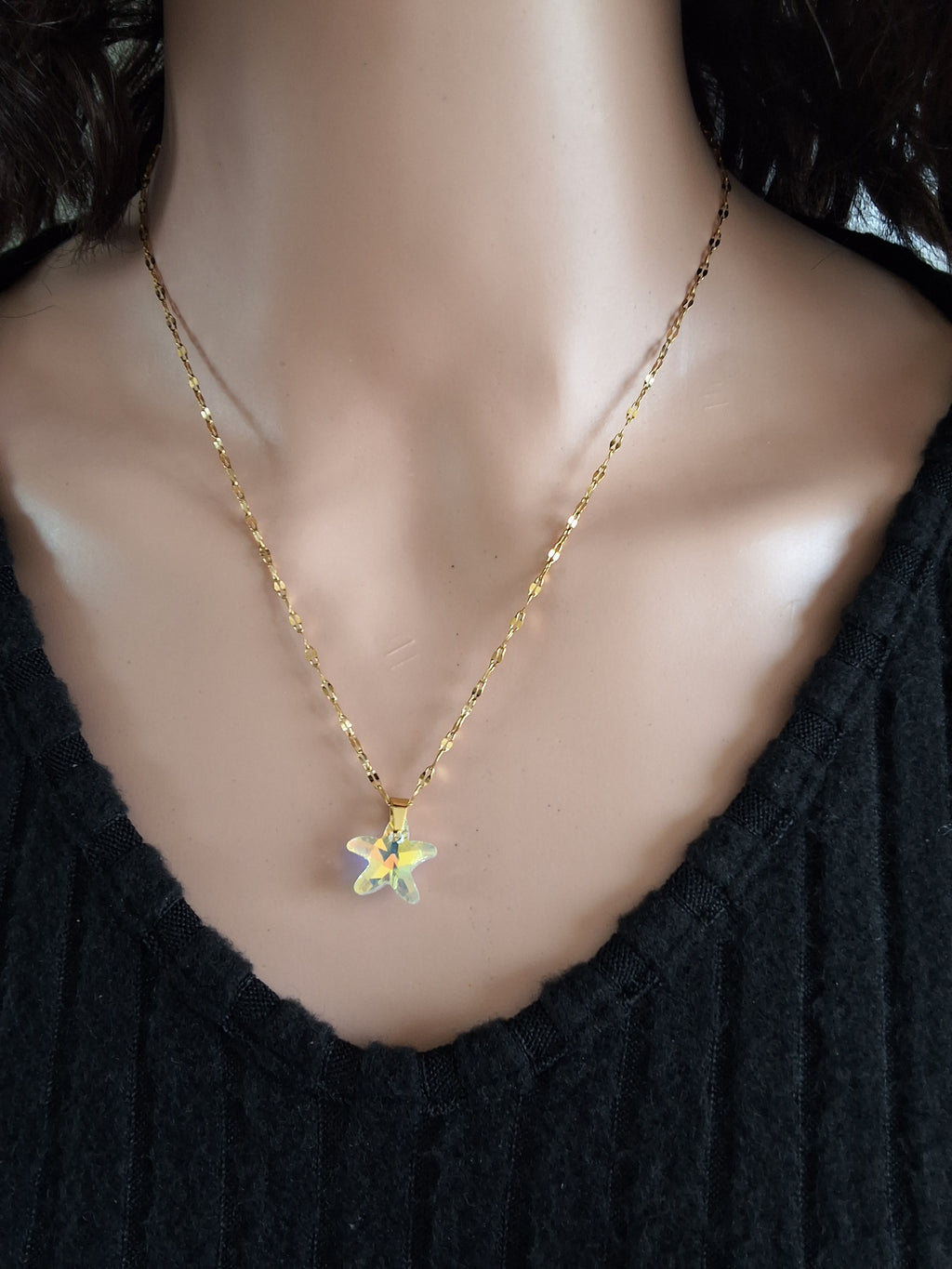 Collier petite étoile de mer en cristal or 2