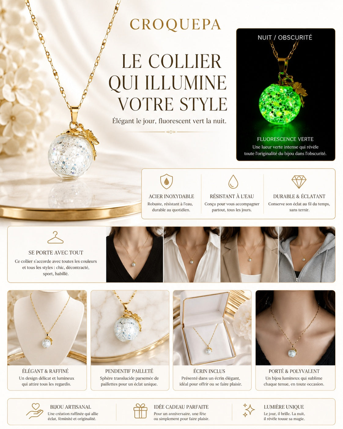 Collier Melon Vert — Jardin Enchanté