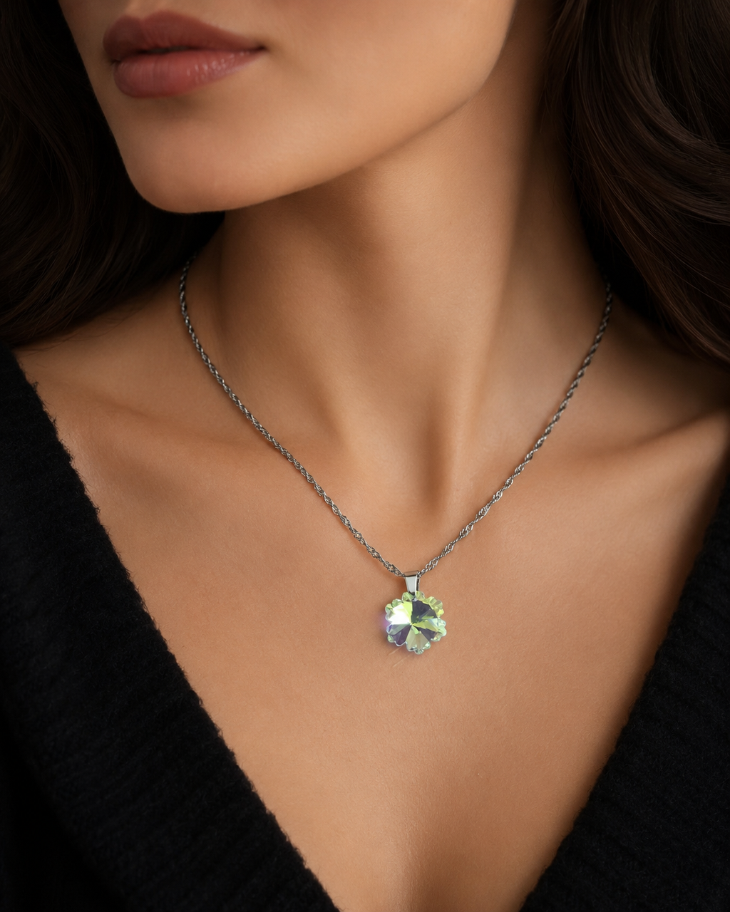 Le collier petit flocon en cristal argenté