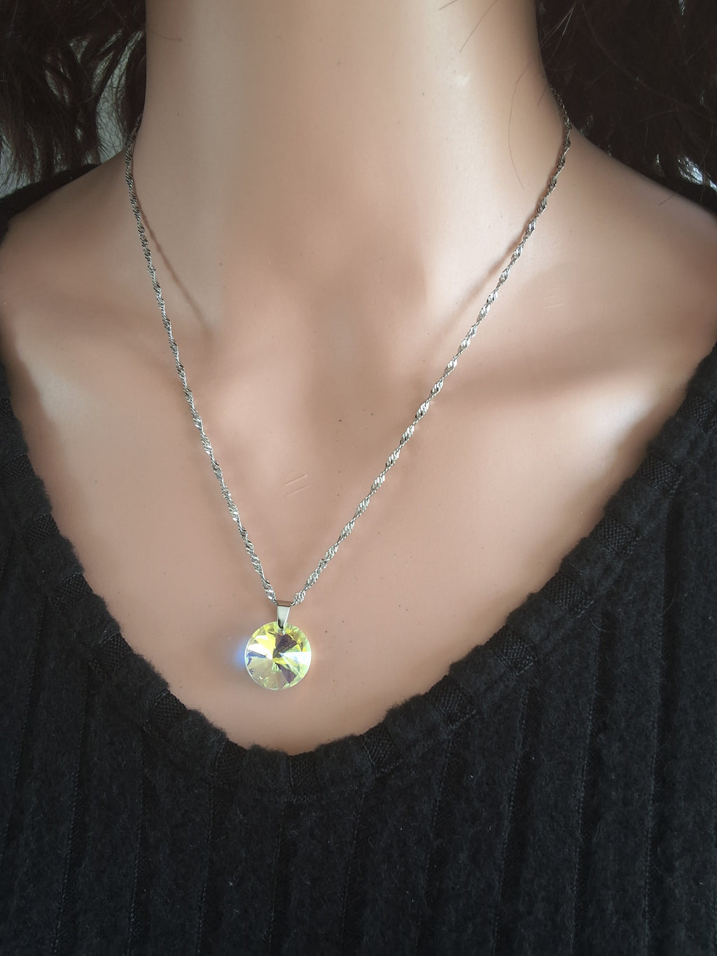 Collier disque en cristal argent