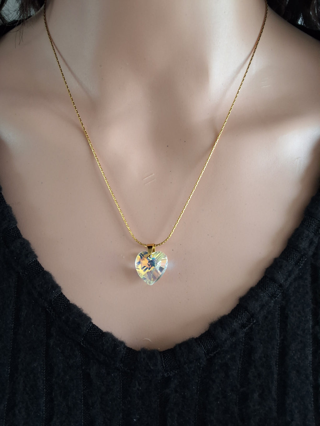 Collier coeur en cristal or 1