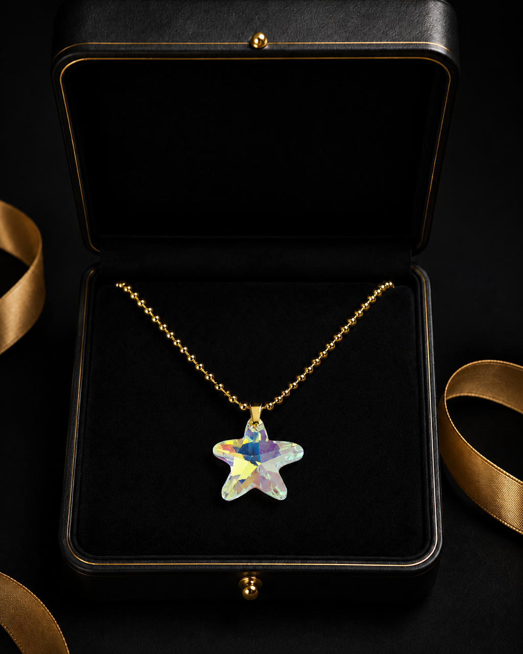 Le collier grosse étoile de mer en cristal doré