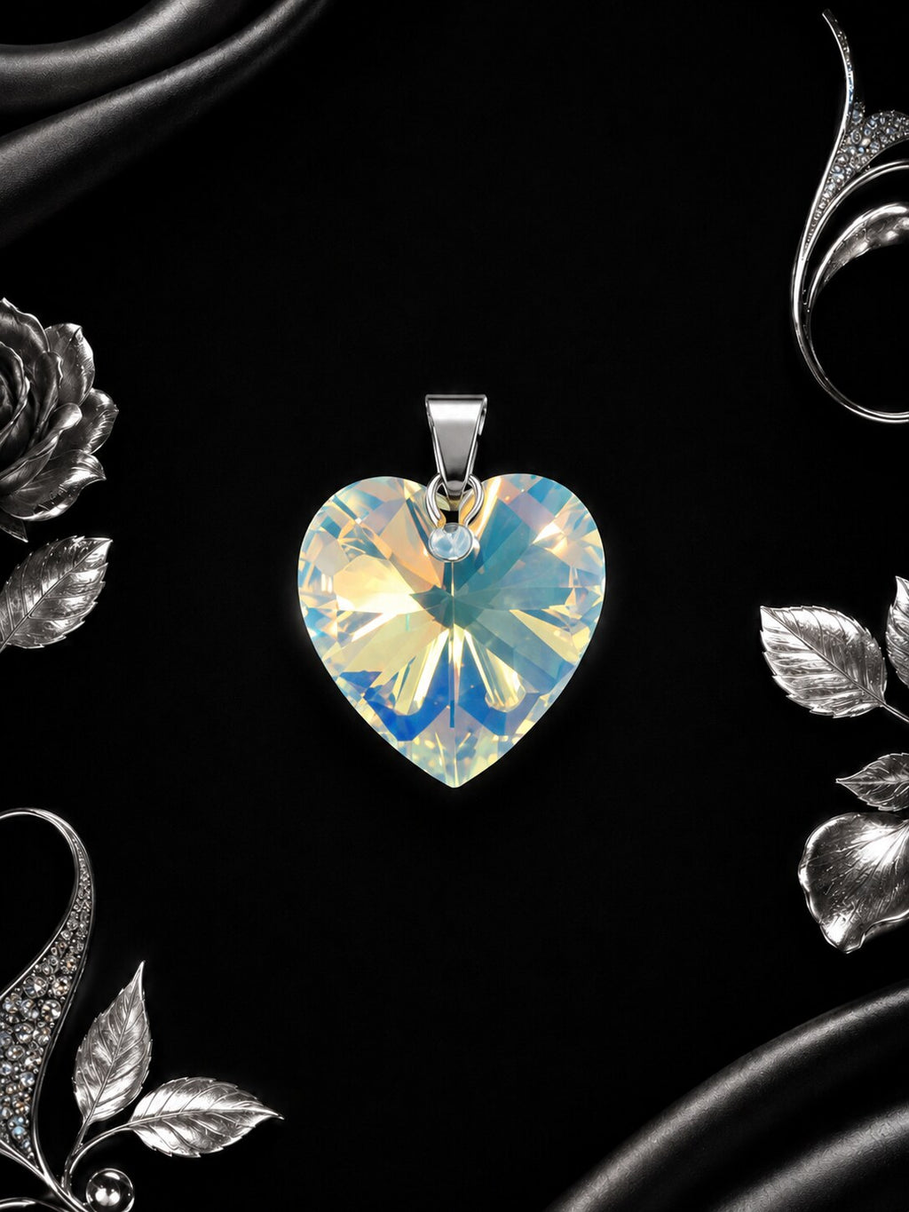 Le collier petit cœur enchanté en cristal argenté ...