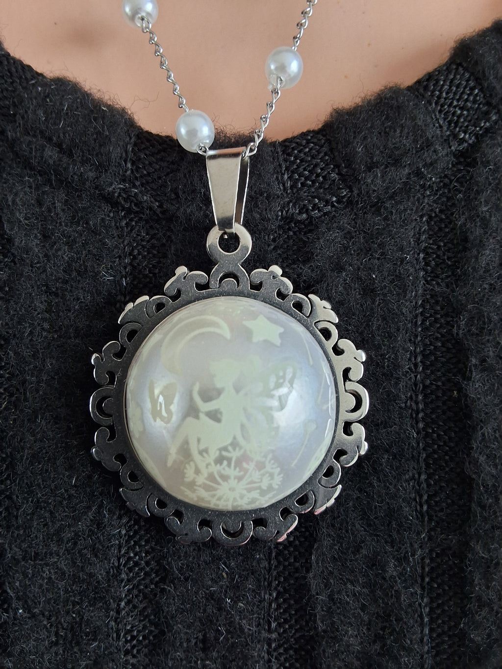Collier rond à dentelle moyenne perle blanche de la fée penny 1