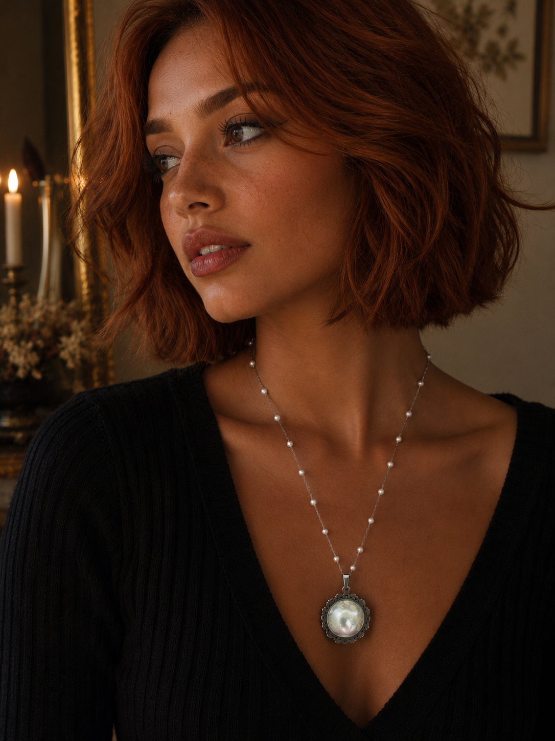 Collier rond à dentelle moyenne perle blanche de la fée kanys