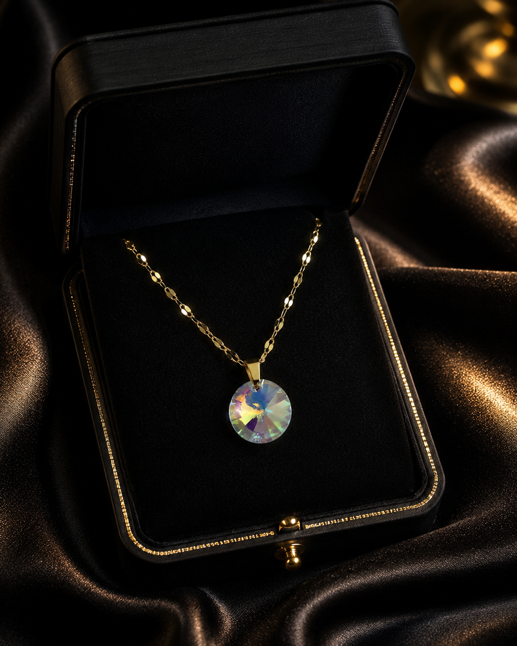 Le collier cristal  rond doré