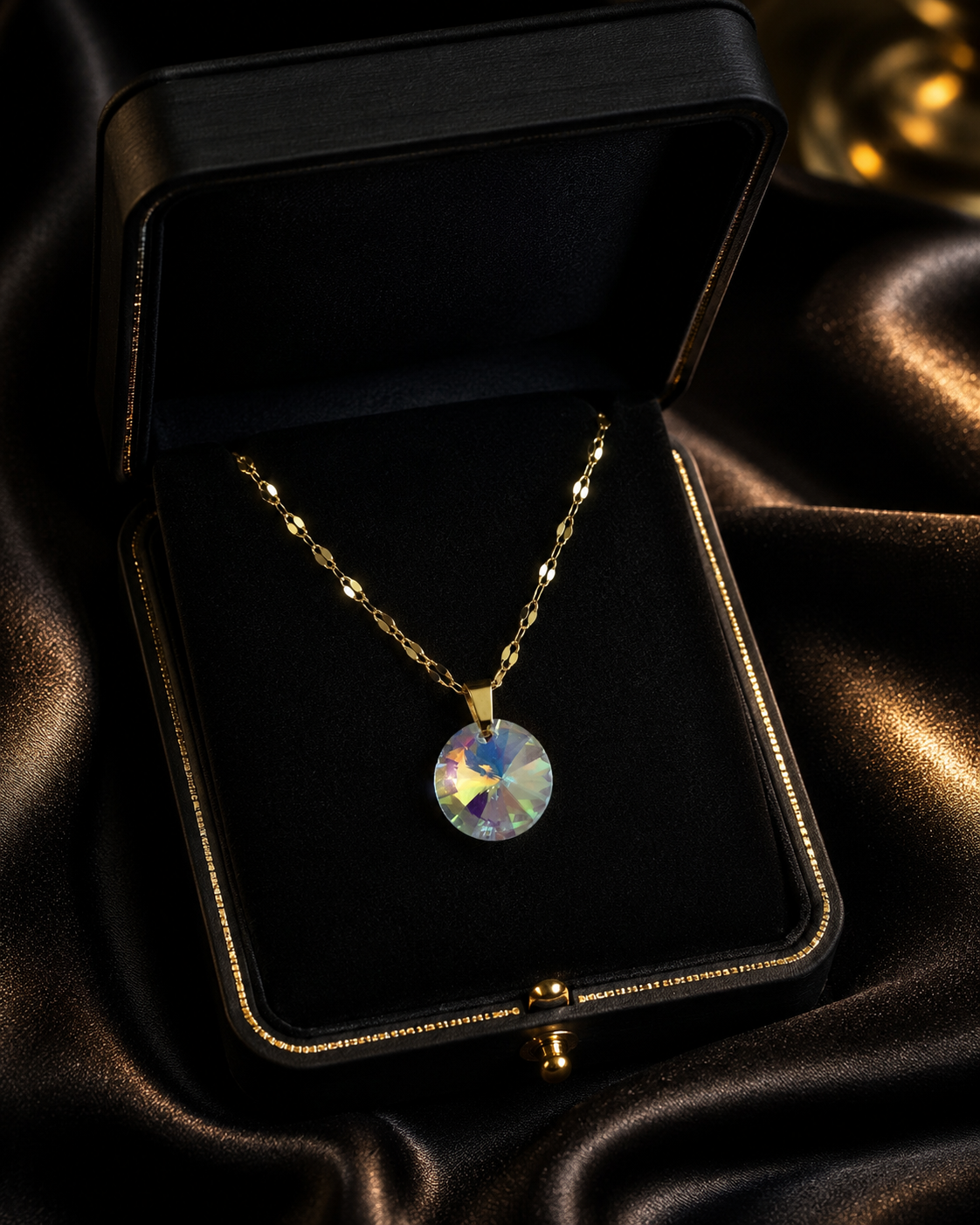 Le collier cristal  rond doré