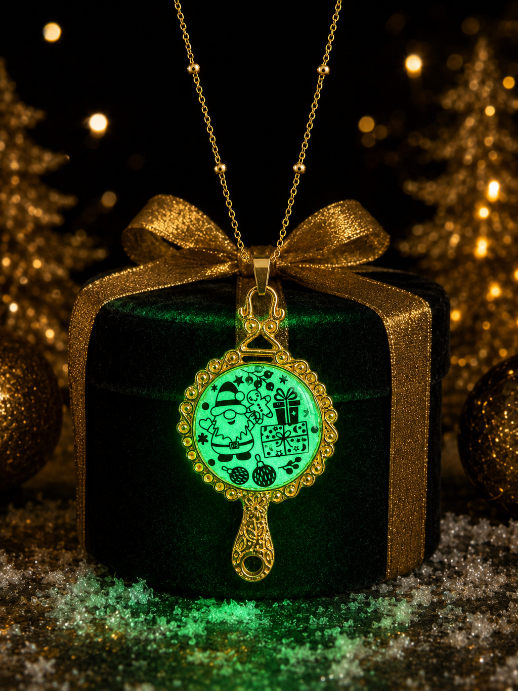 Collier Féerie de Noël Fluorescent – Création Artisanale Plaquée Or 18 Carats
