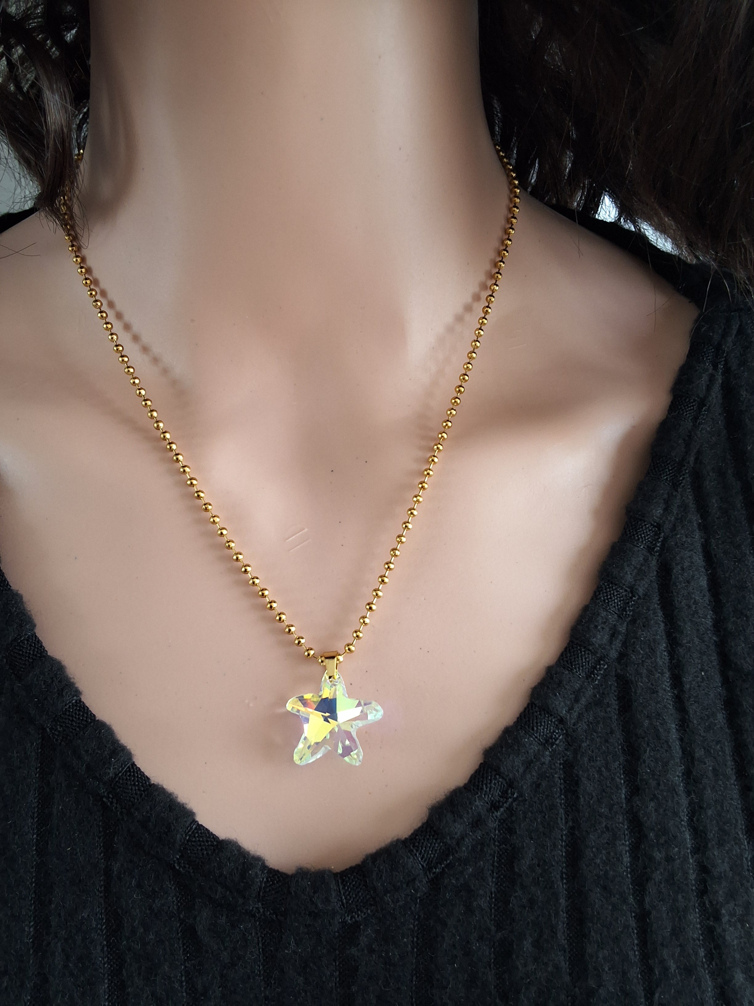 Collier grosse étoile de mer en cristal or