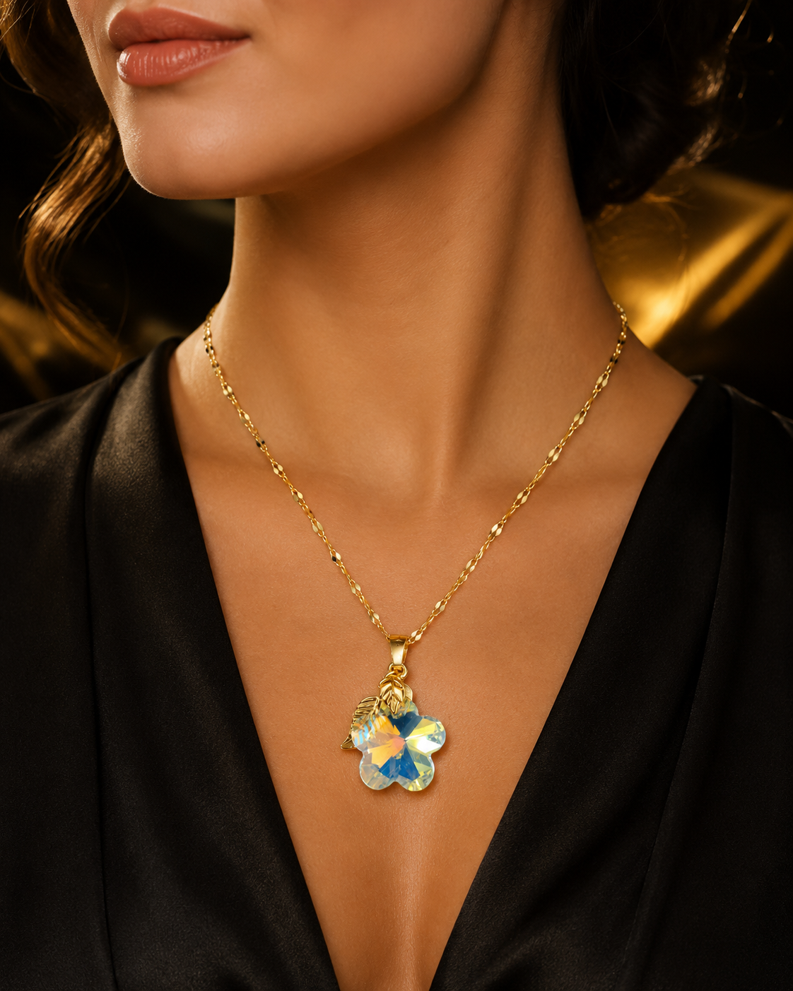 Le collier fleurs de cerisier en cristal doré