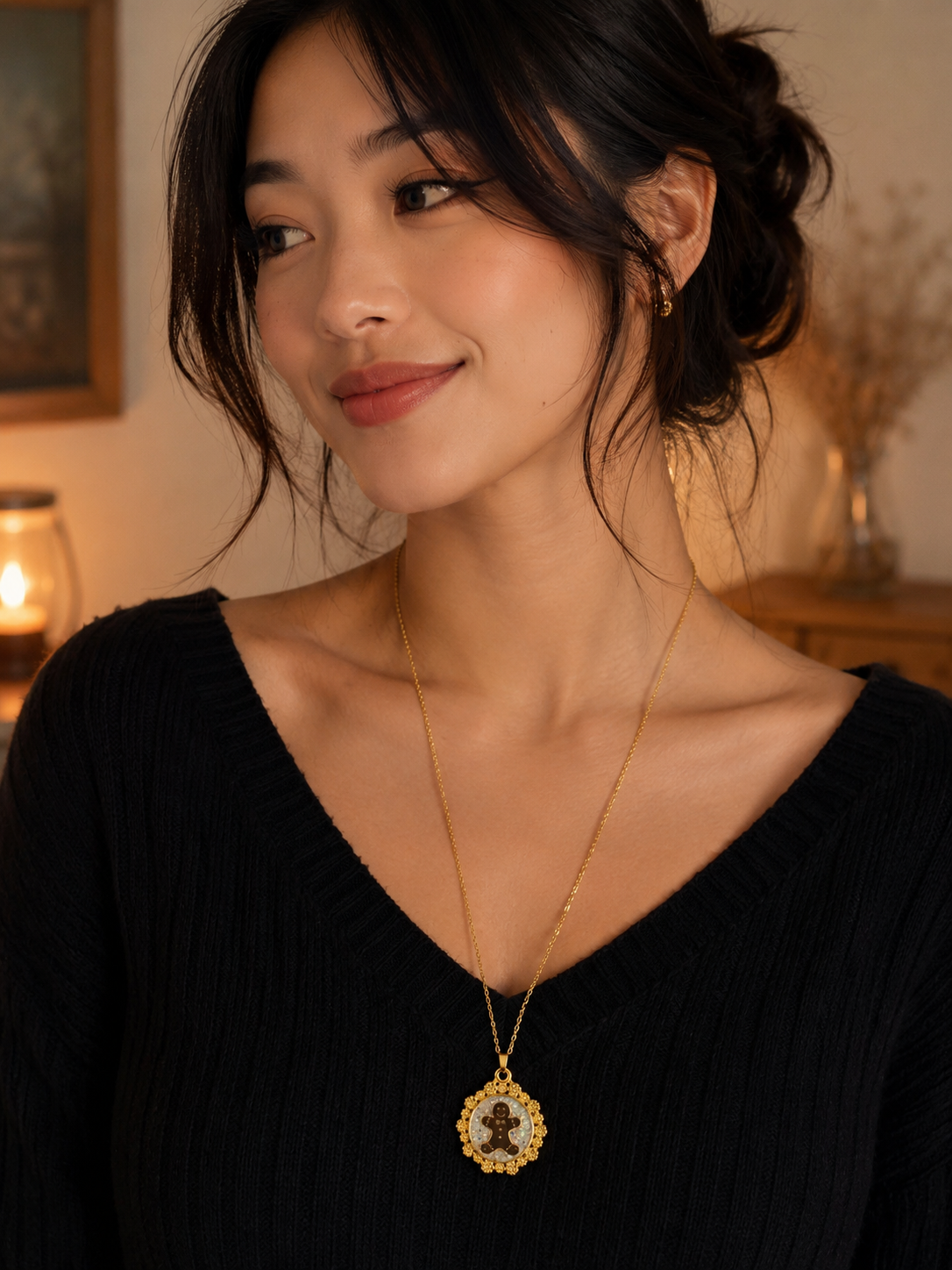 Collier petit biscuit fluorescent version longue
