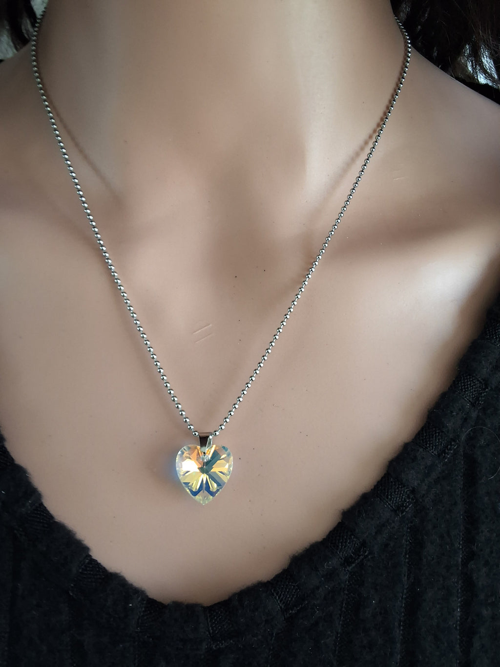 Collier petit cœur en cristal argent