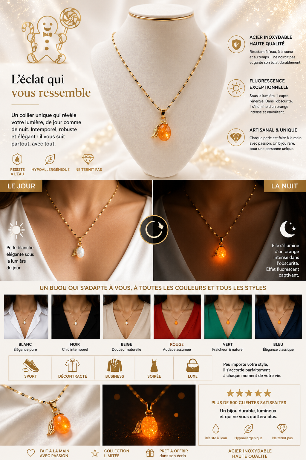 Collier or abricot enchanté orange