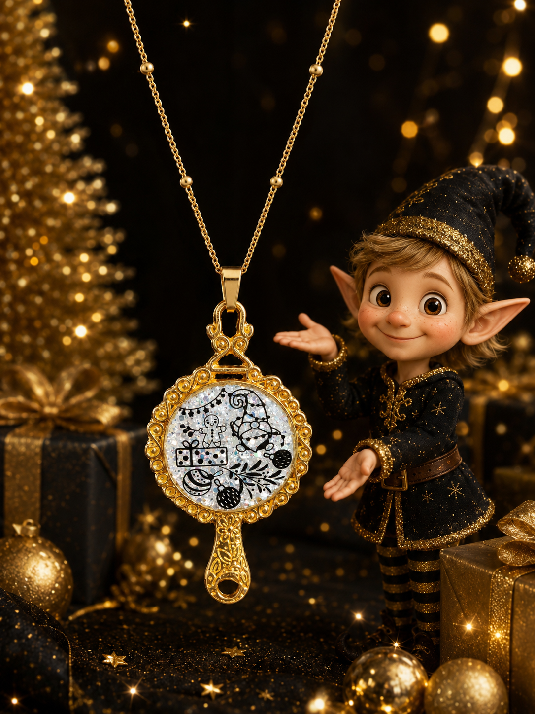 Collier L’Éclat Magique de Noël Fluorescent – Création Artisanale Plaquée Or 18 Carats