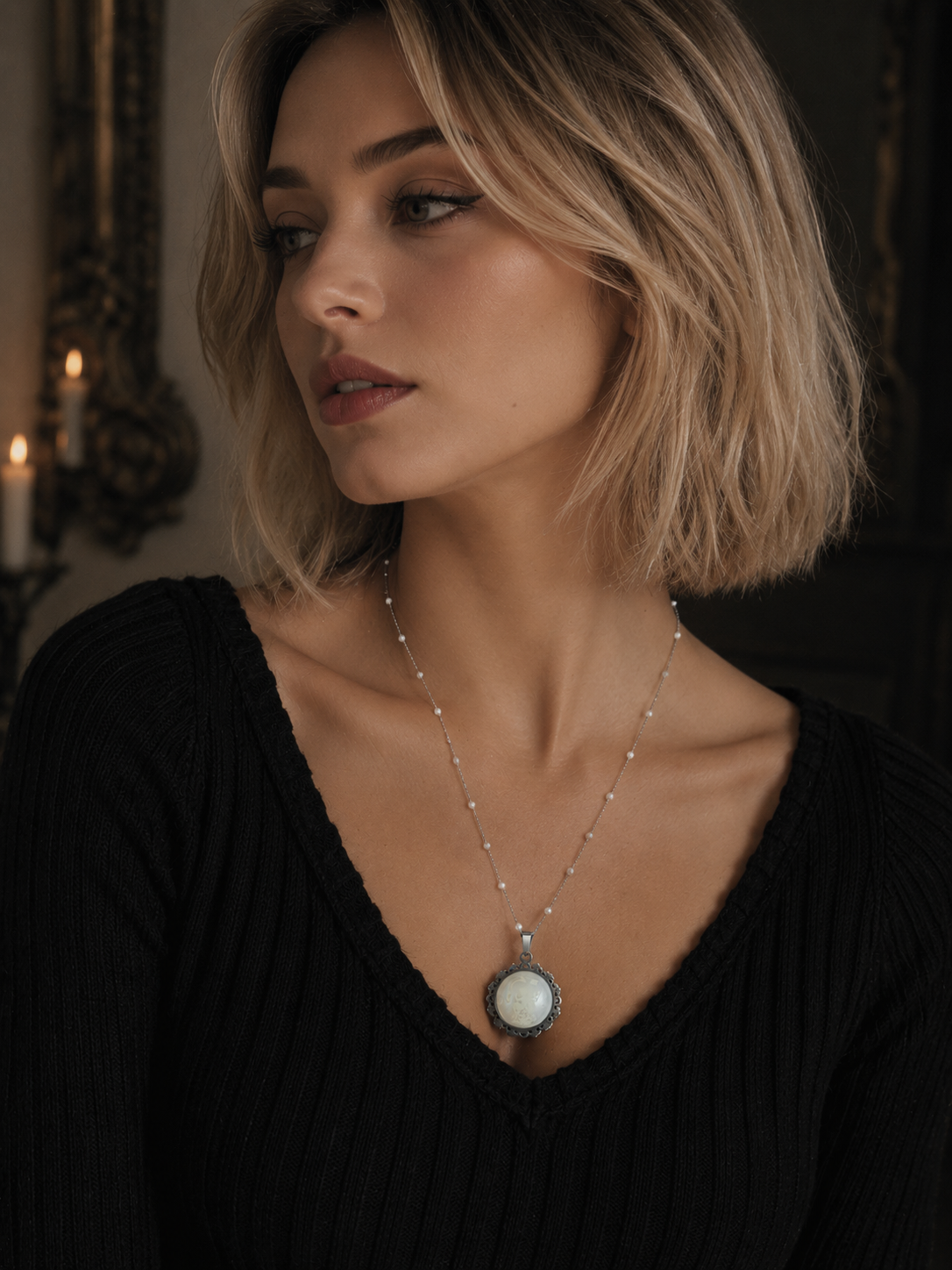 Collier rond à dentelle moyenne perle blanche de la fée penny 1