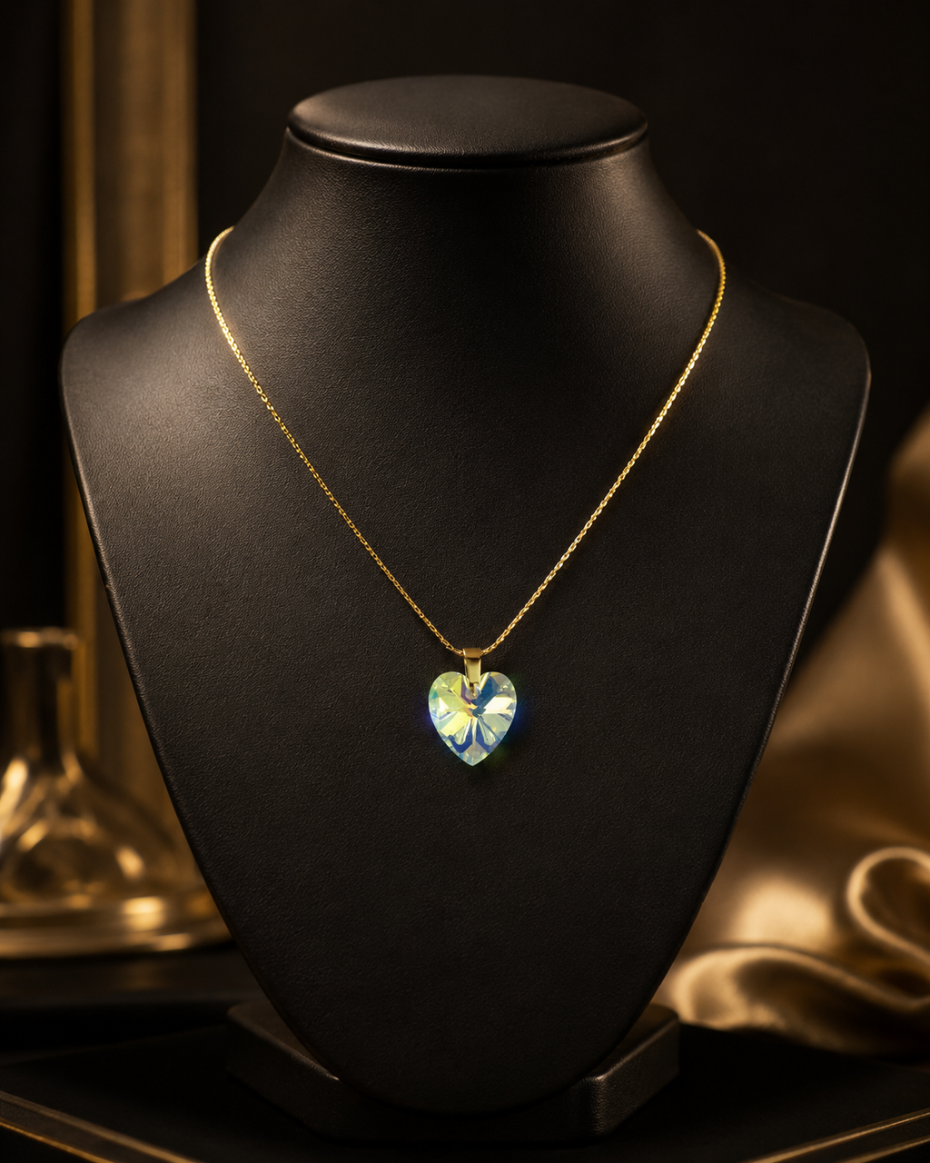 Le collier petit coeur majestueux cristal doré