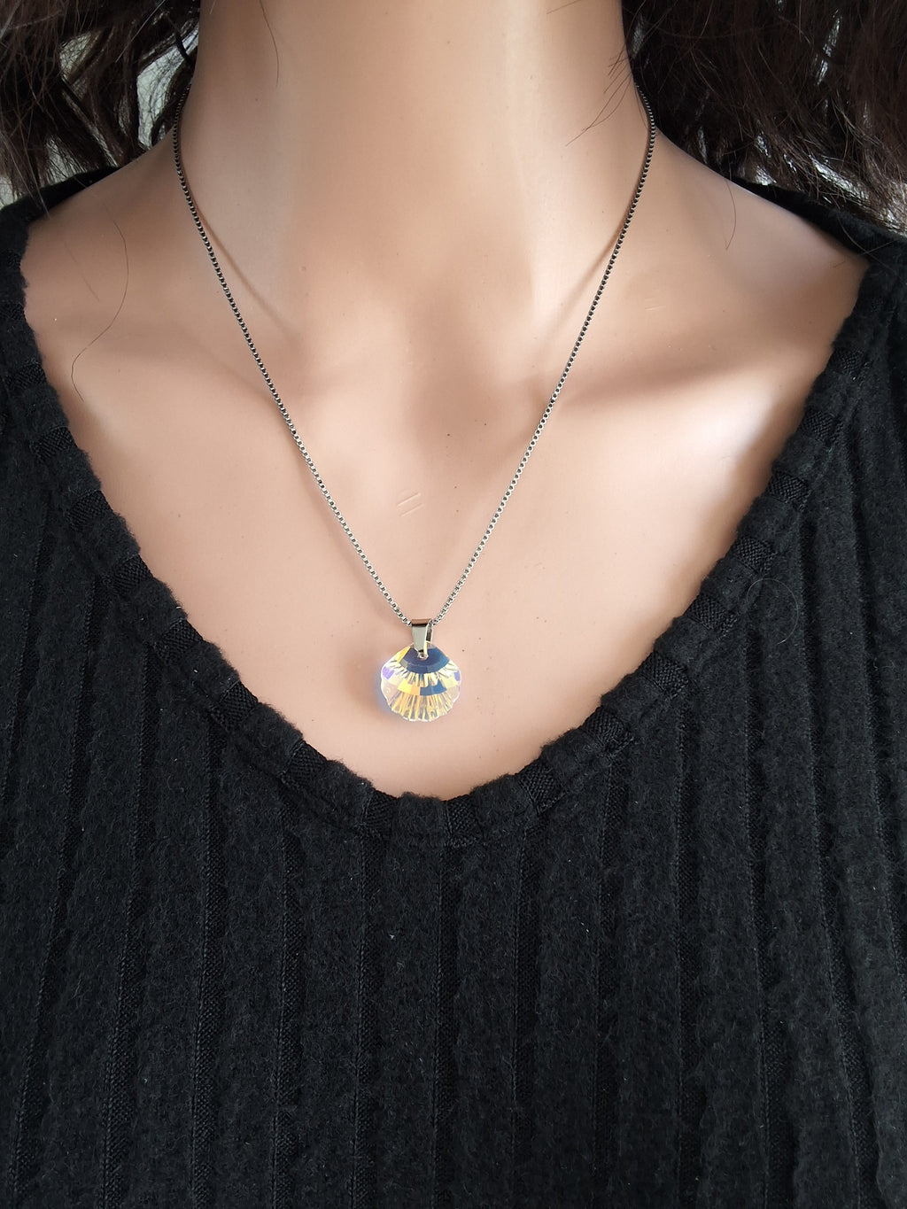 Collier coquillage en cristal argent