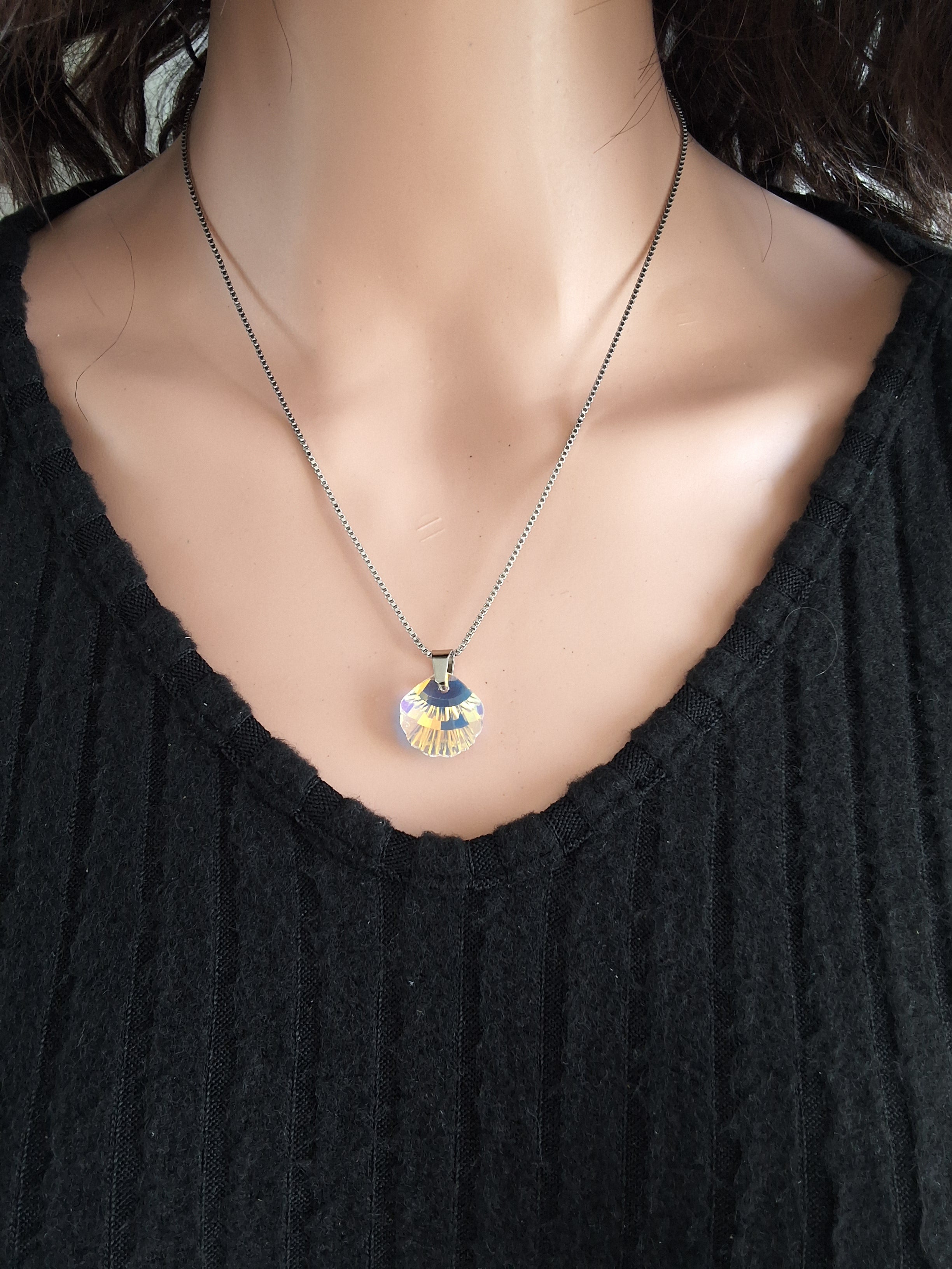 Collier coquillage en cristal argent