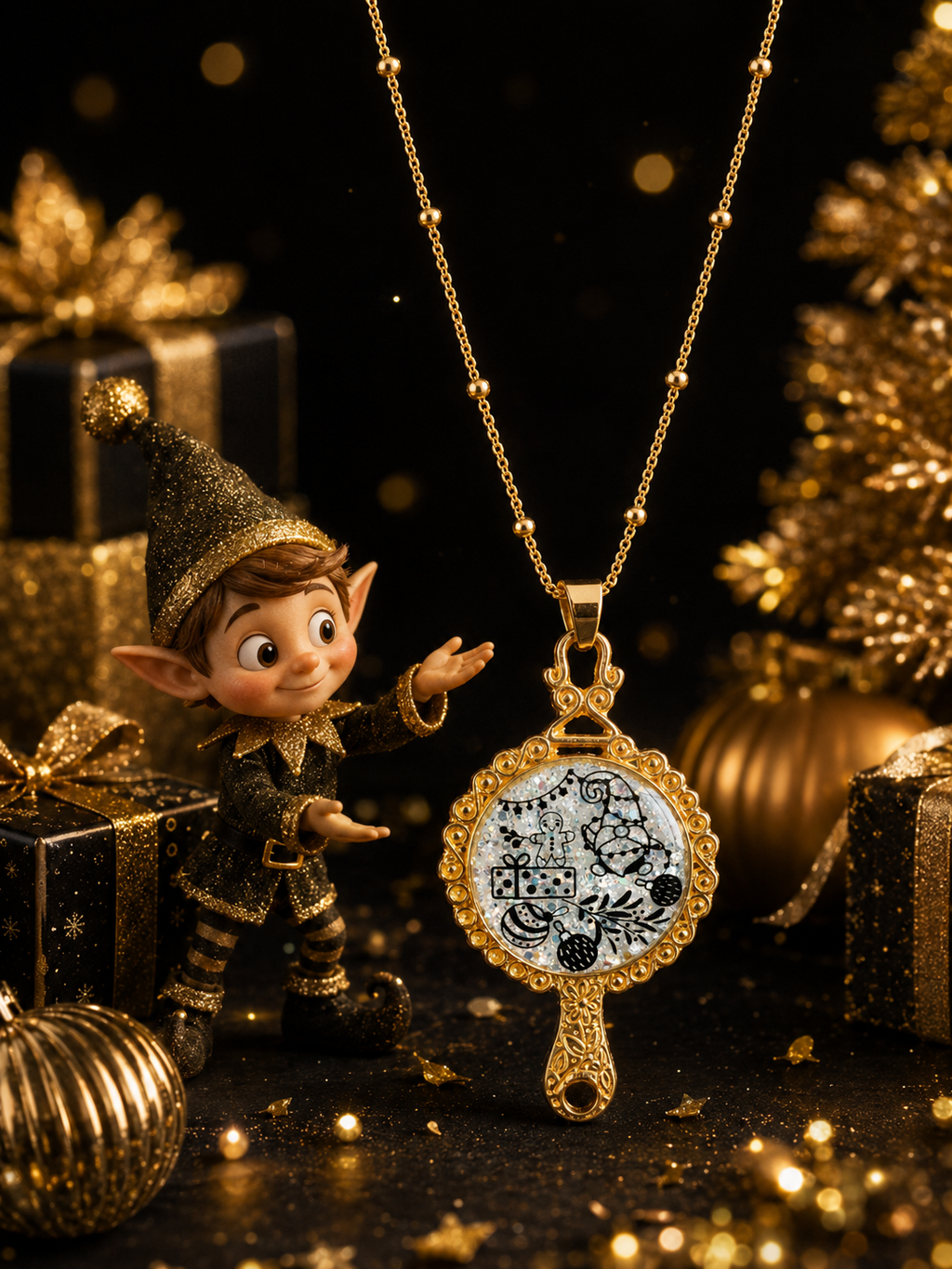 Collier L’Éclat Magique de Noël Fluorescent – Création Artisanale Plaquée Or 18 Carats