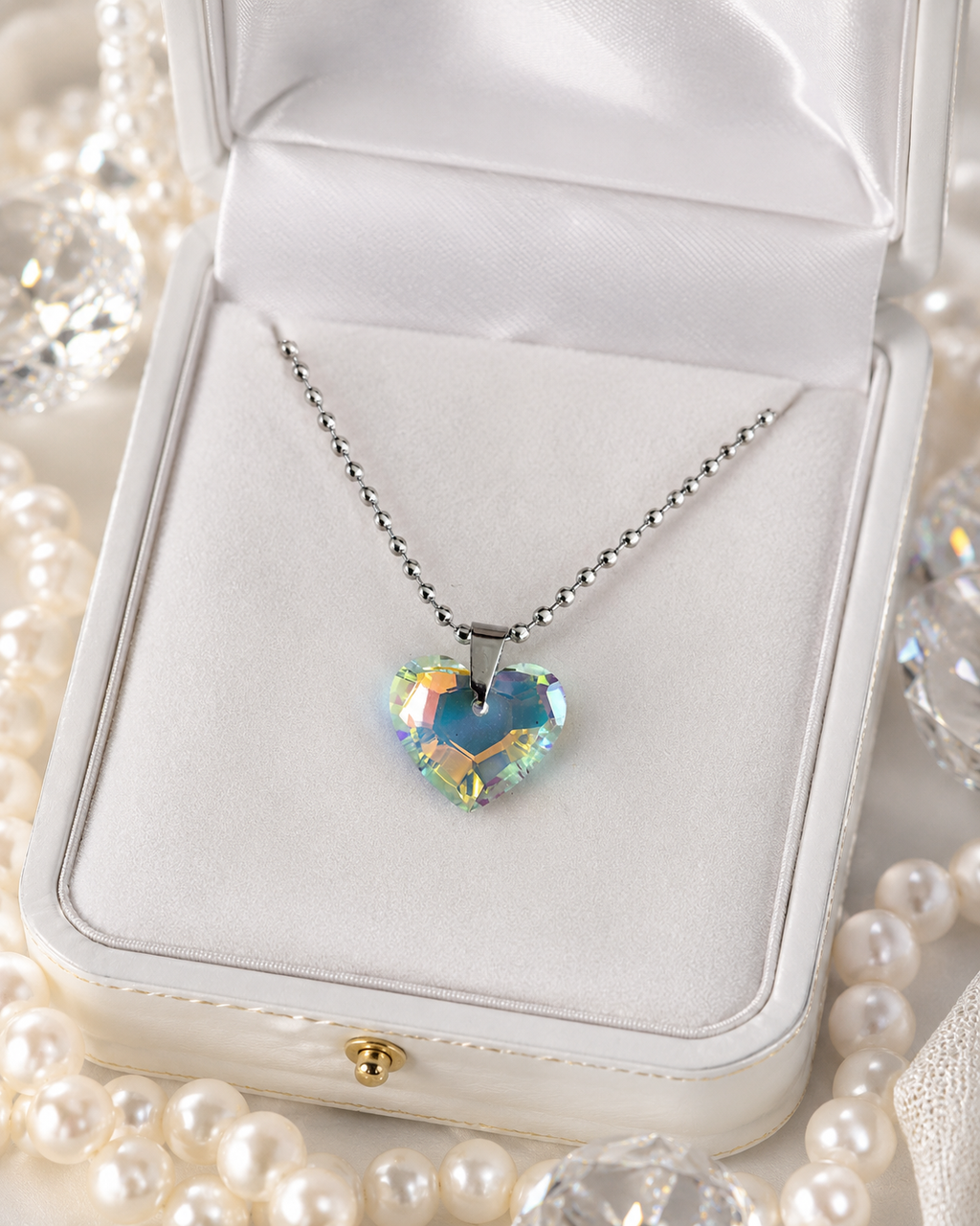 Le collier gros cœur précieux en cristal argenté ...