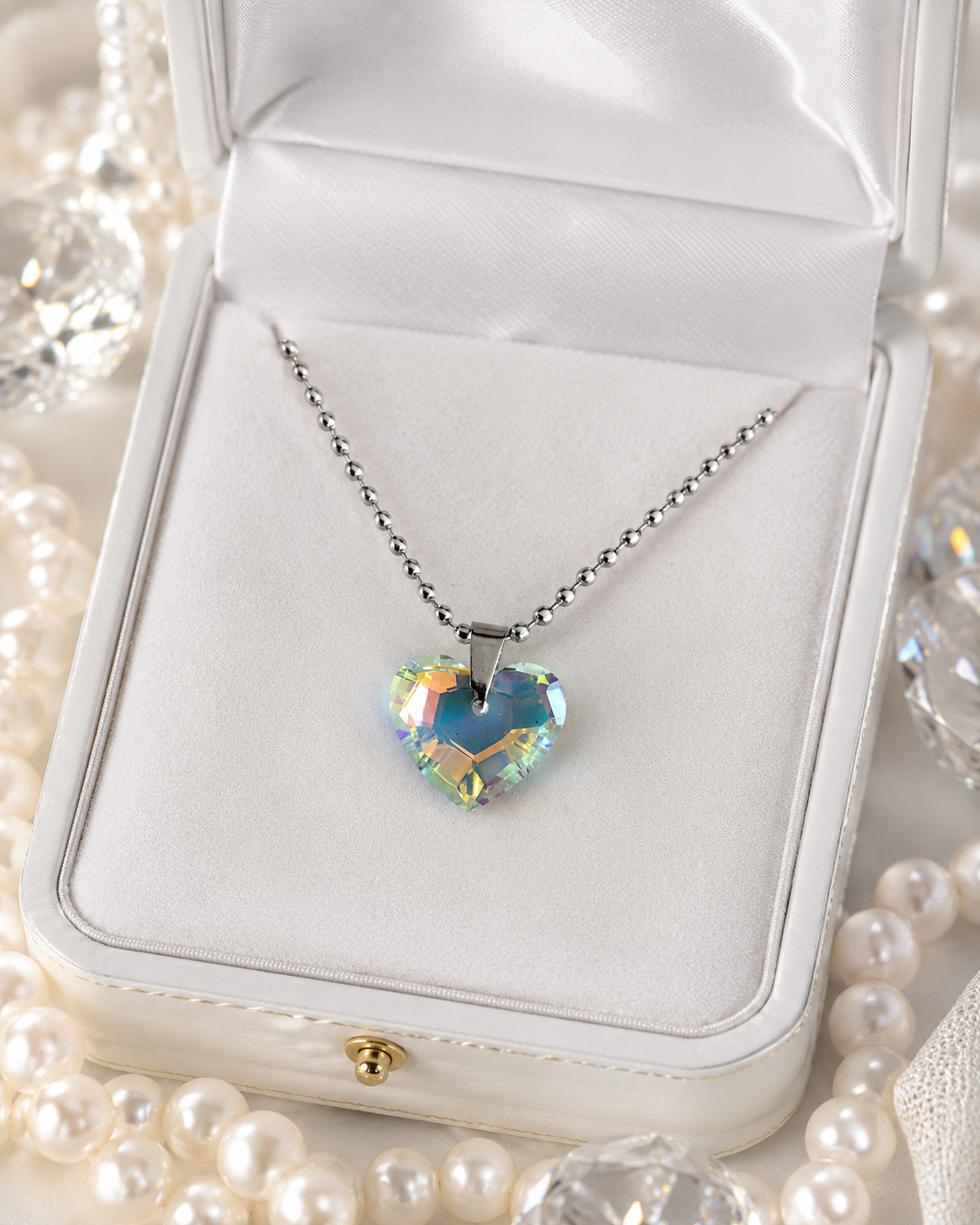 Le collier gros cœur précieux en cristal argenté ...