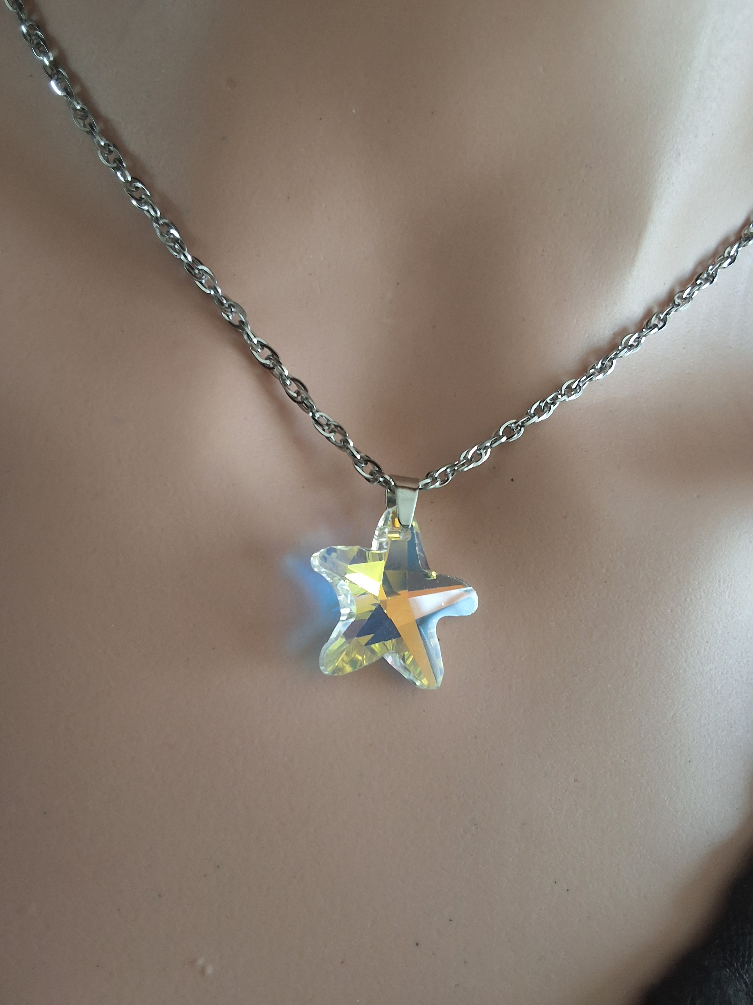 Collier grosse étoile de mer en cristal argent