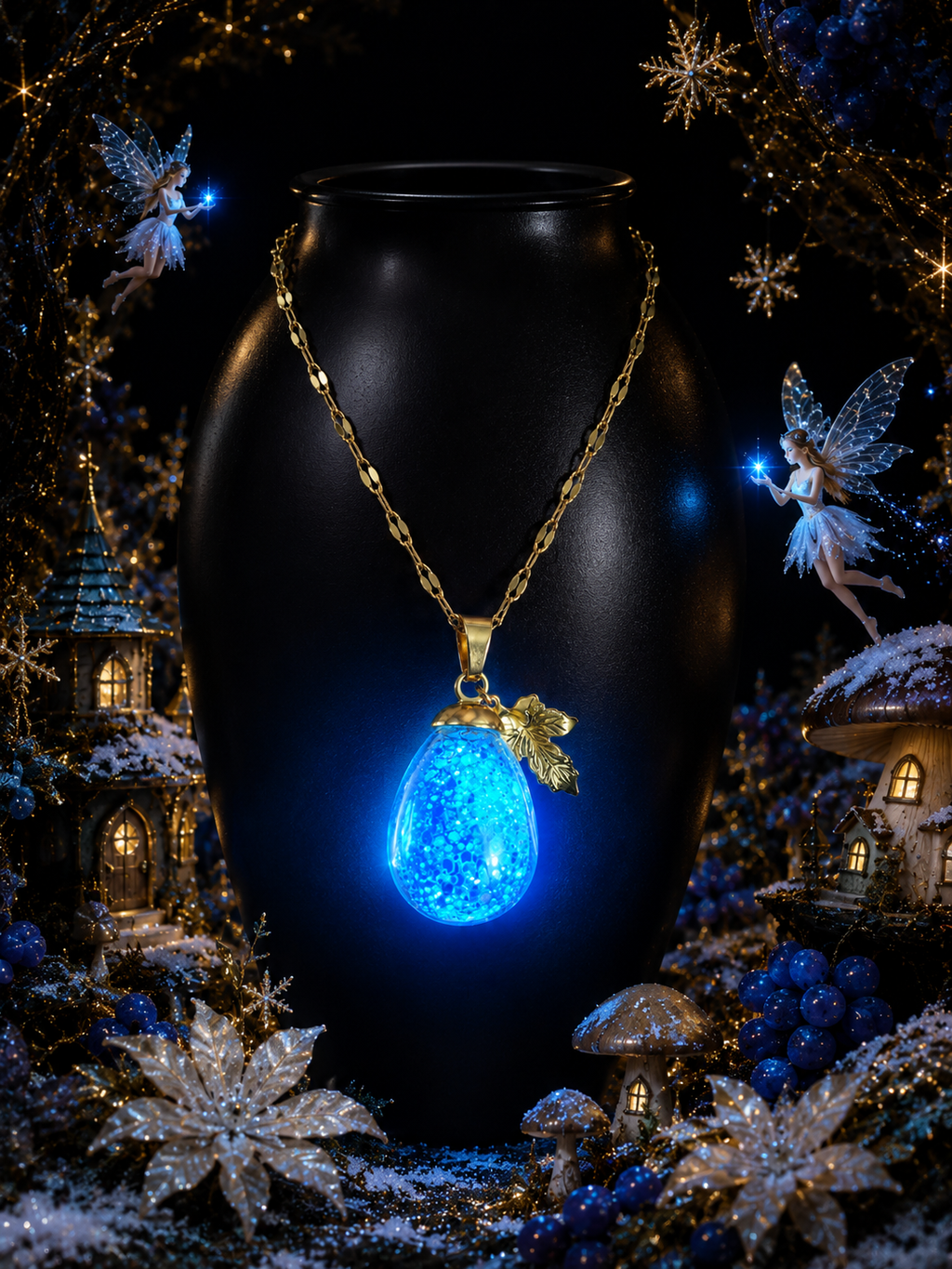 Collier gros Raisin bleu givré — lueur de topaze